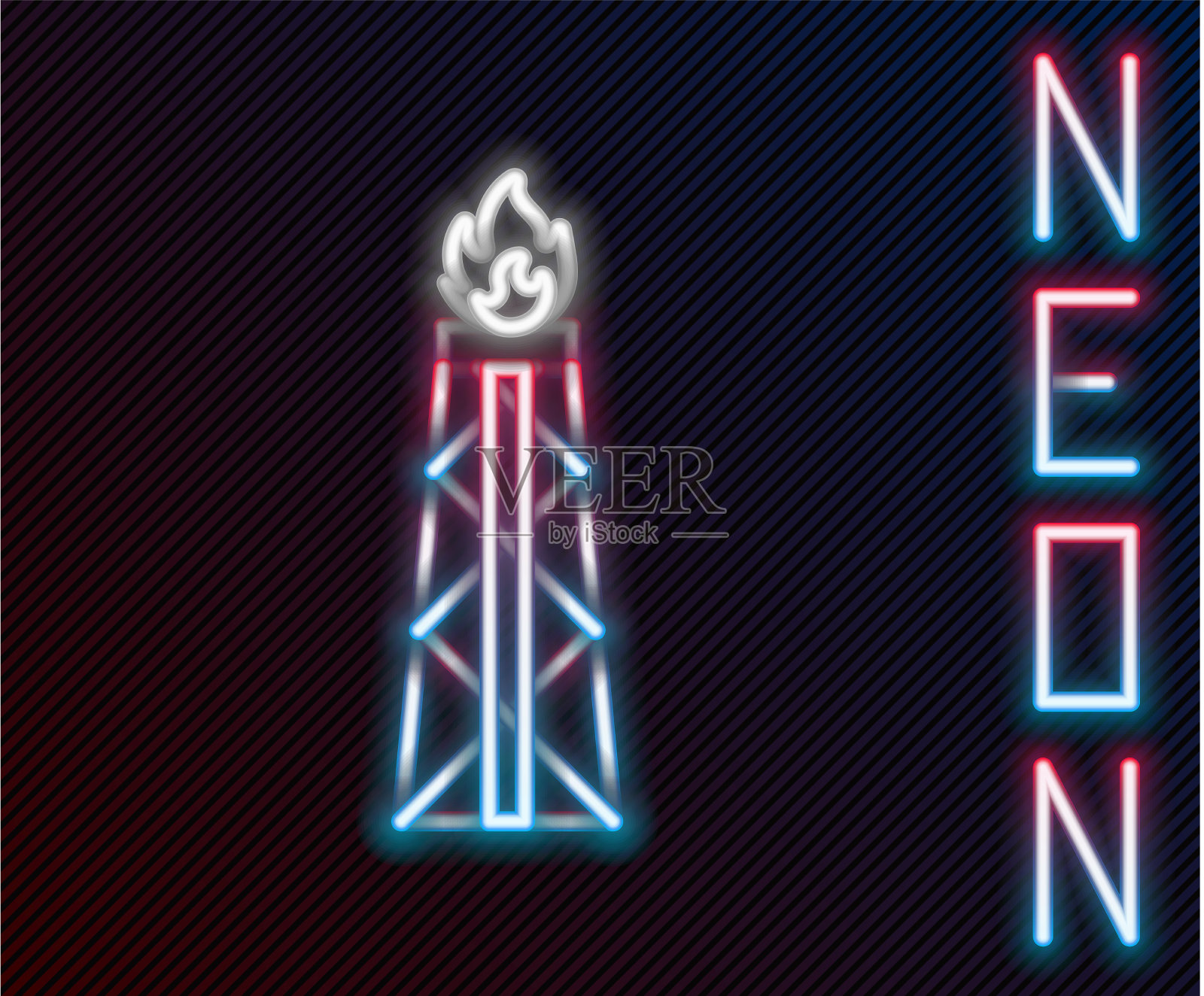 发光的霓虹灯线石油钻机与火图标隔离插画图片素材