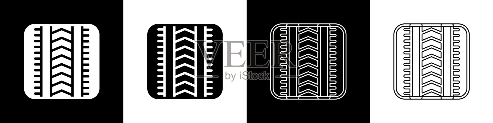 设置轮胎轨迹图标隔离在黑色和白色插画图片素材