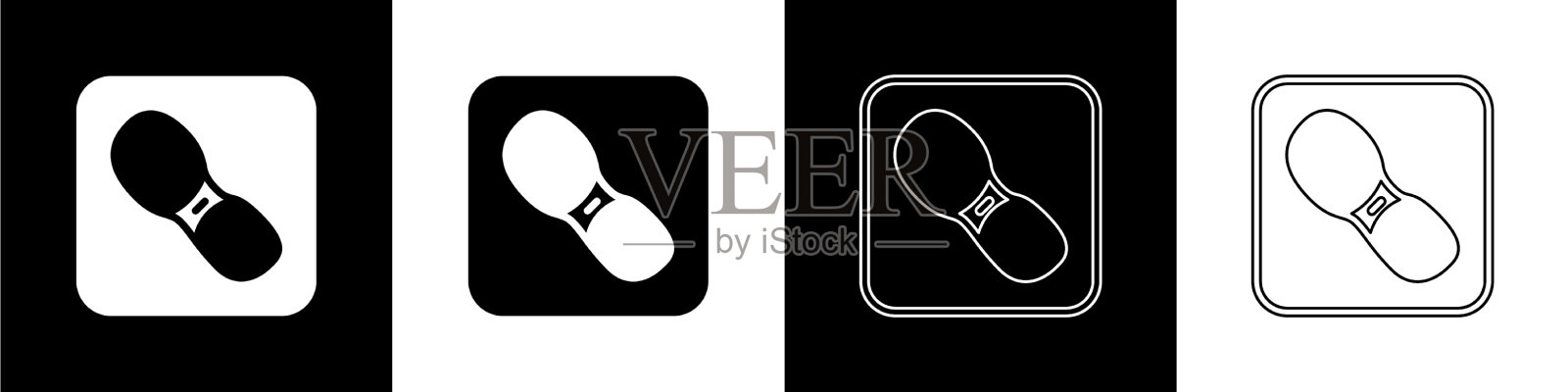 设置人类脚印鞋图标隔离在黑色图标素材