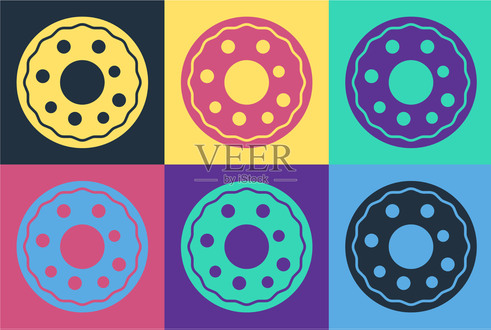 波普艺术甜甜圈与甜釉图标隔离上插画图片素材