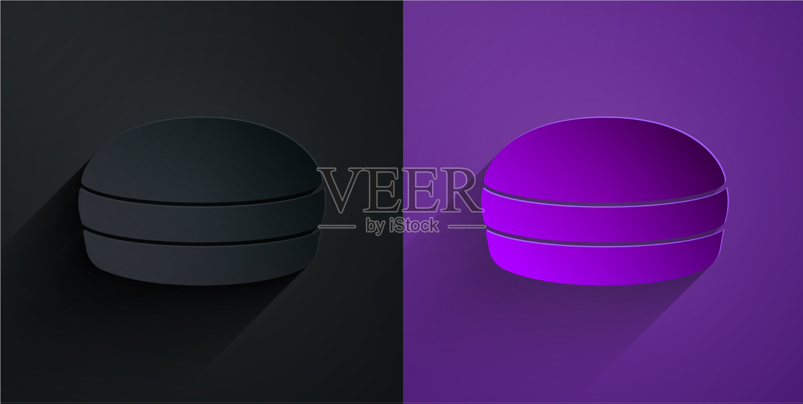 剪纸马卡龙饼干的图标孤立在黑色上插画图片素材