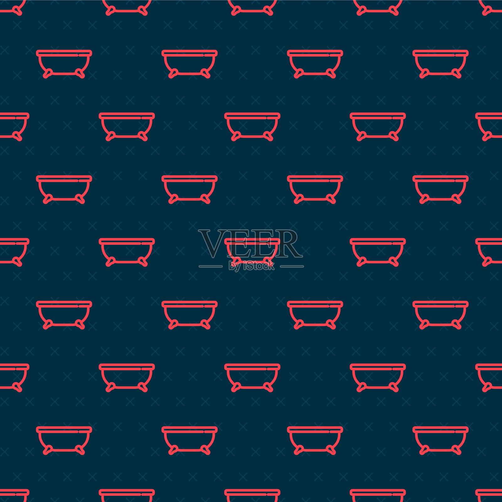 红色线条浴缸图标隔离无缝图案上插画图片素材