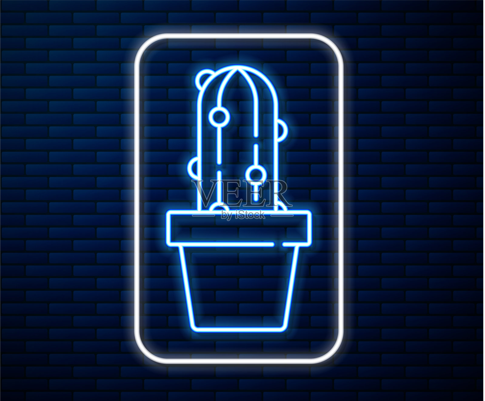 发光的霓虹灯线仙人掌佩奥特在花盆图标插画图片素材