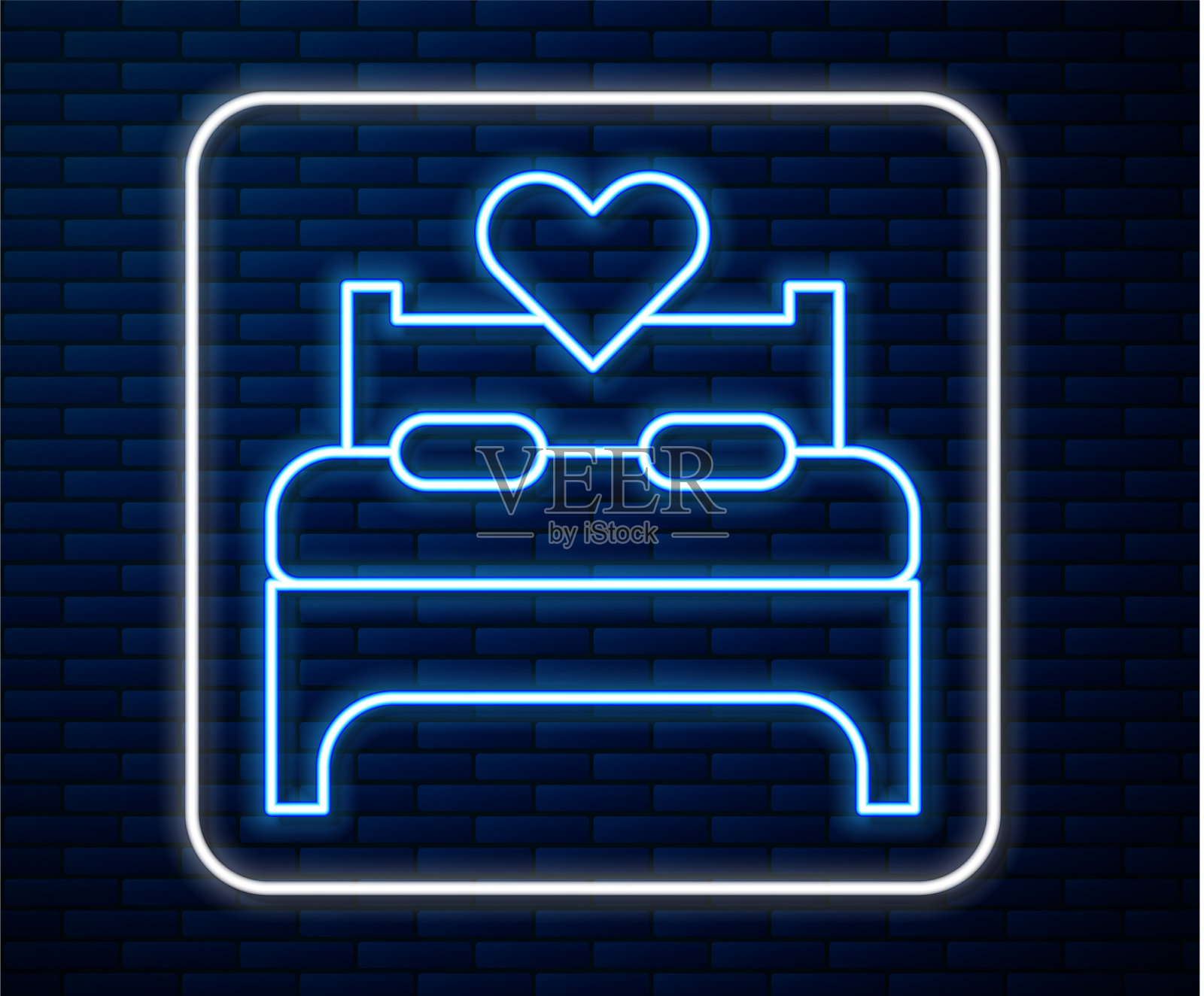 发光的霓虹灯线卧室图标孤立在砖上插画图片素材