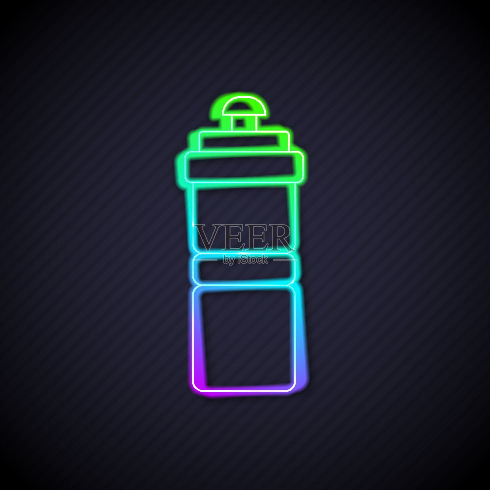 发光的霓虹灯线运动瓶与水的图标插画图片素材