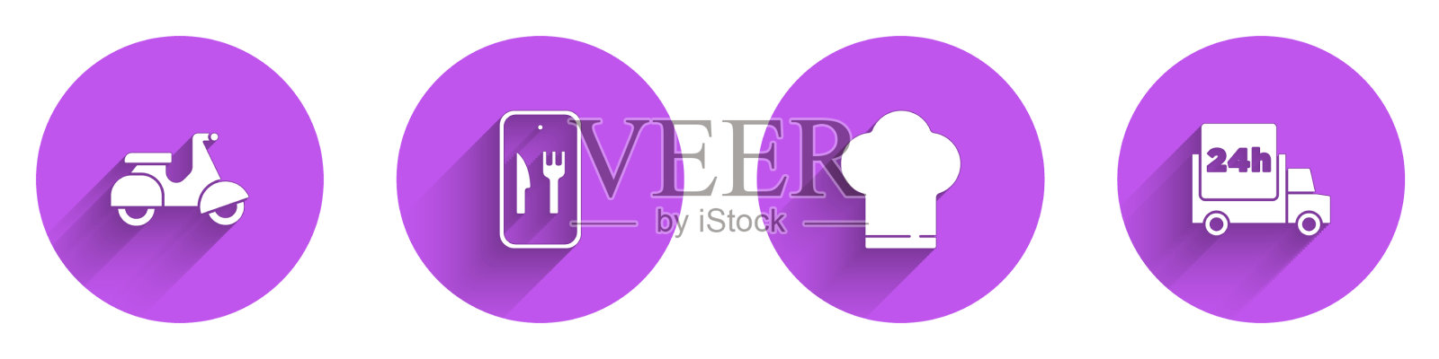 设置滑板车外卖在线订餐和主厨图标素材