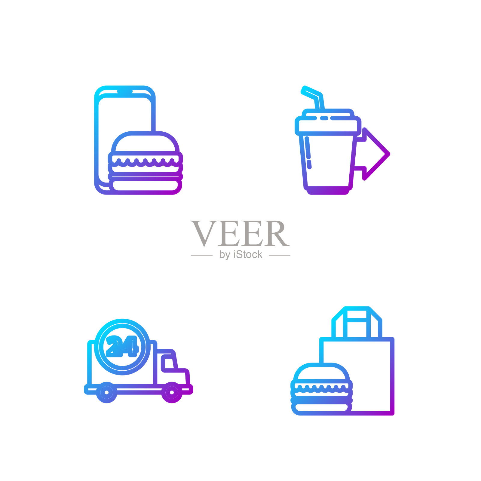 设定线上订购汉堡速递图标素材