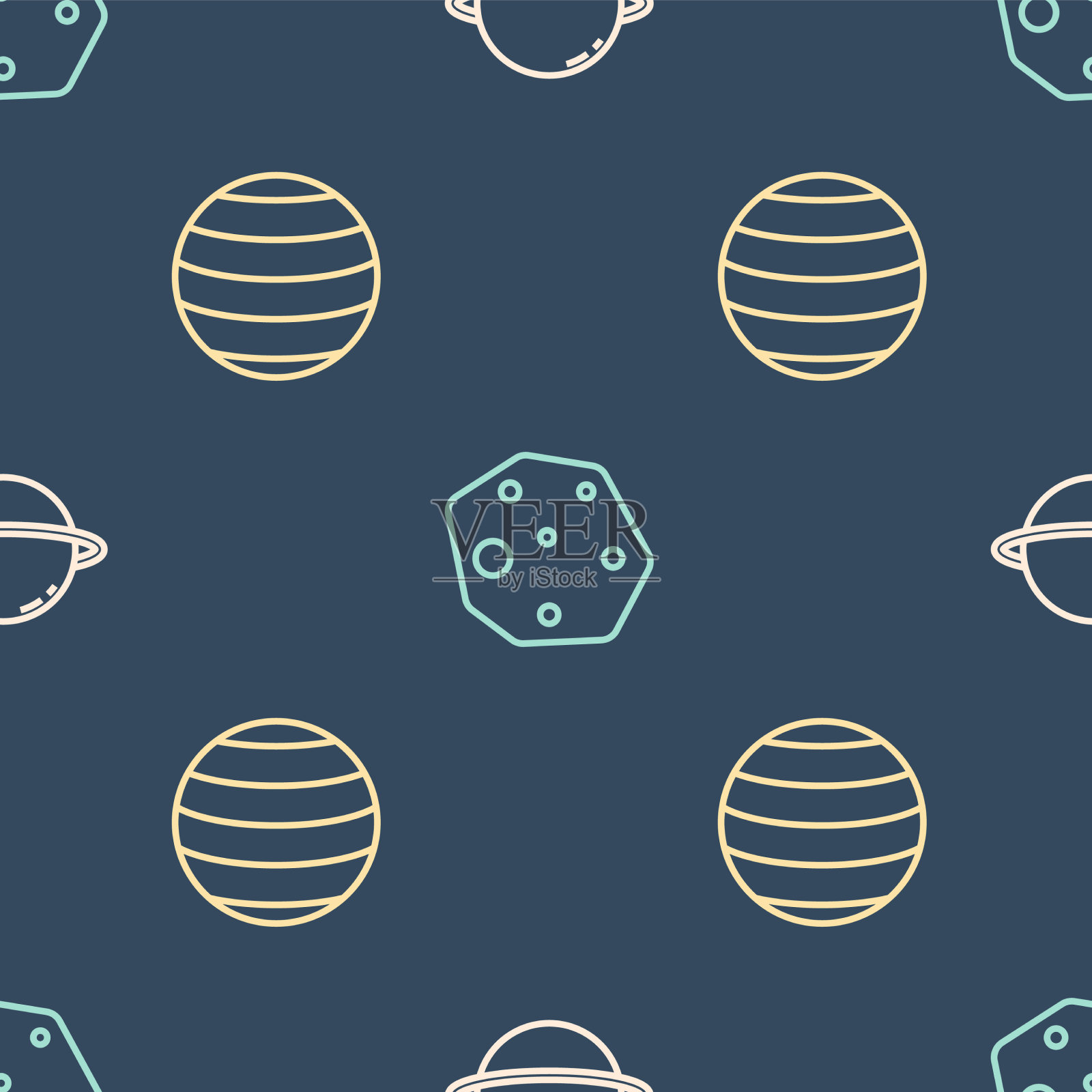 设定线行星土星金星和小行星上图标素材