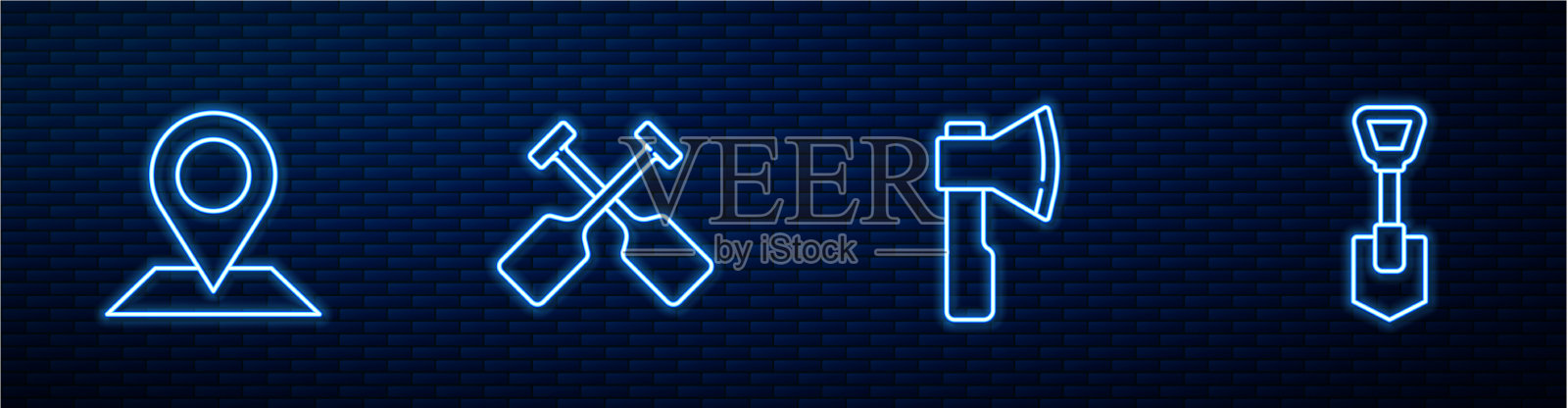 设置行木斧定位桨和铲插画图片素材