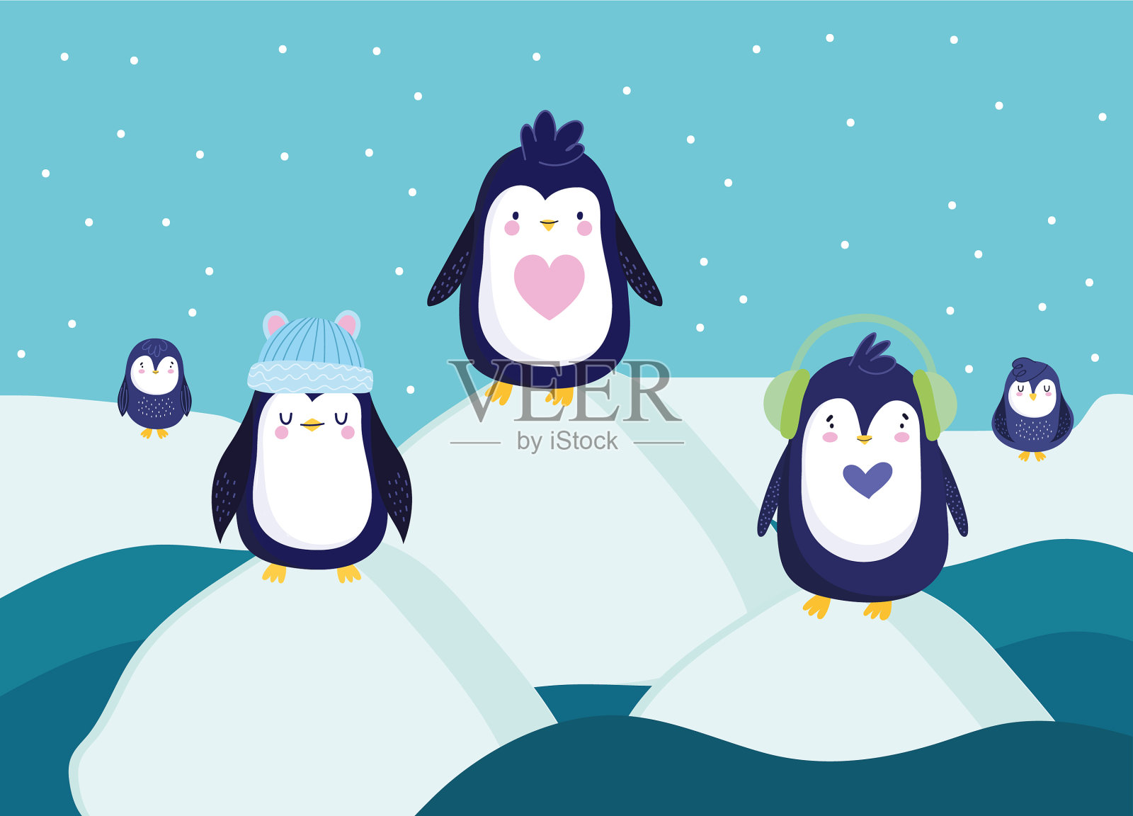 企鹅的冬天场景插画图片素材