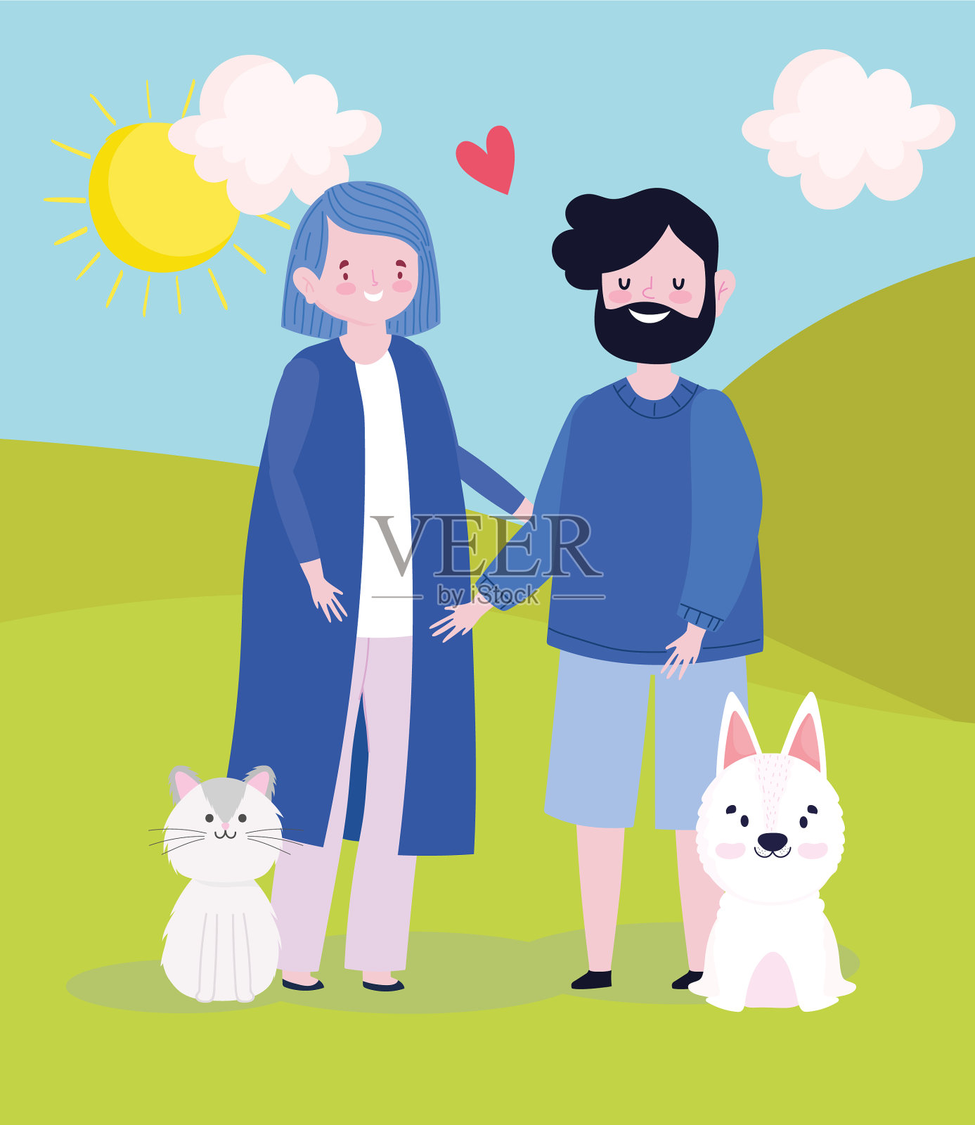 爸爸妈妈的宠物插画图片素材