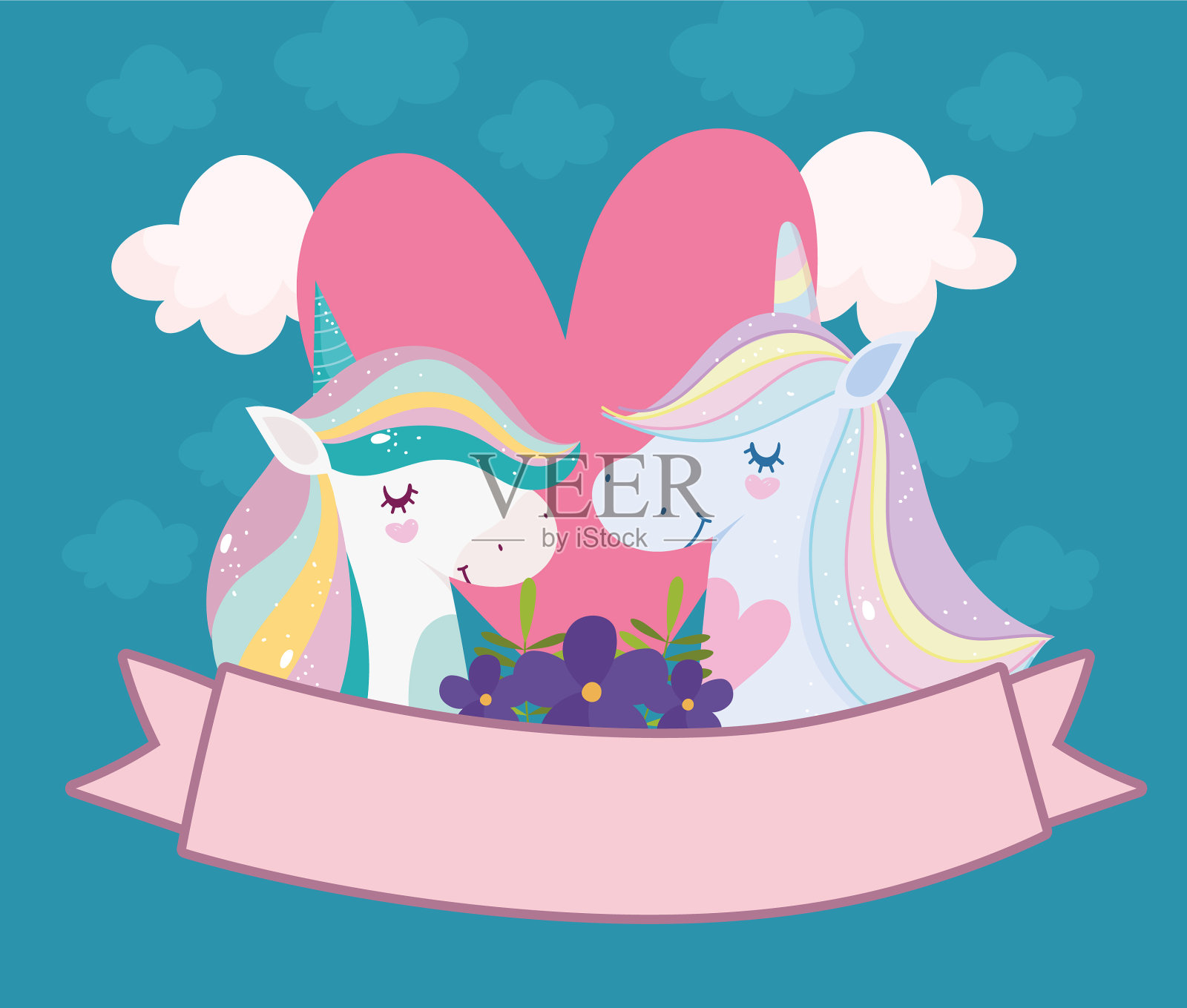 独角兽花的心插画图片素材