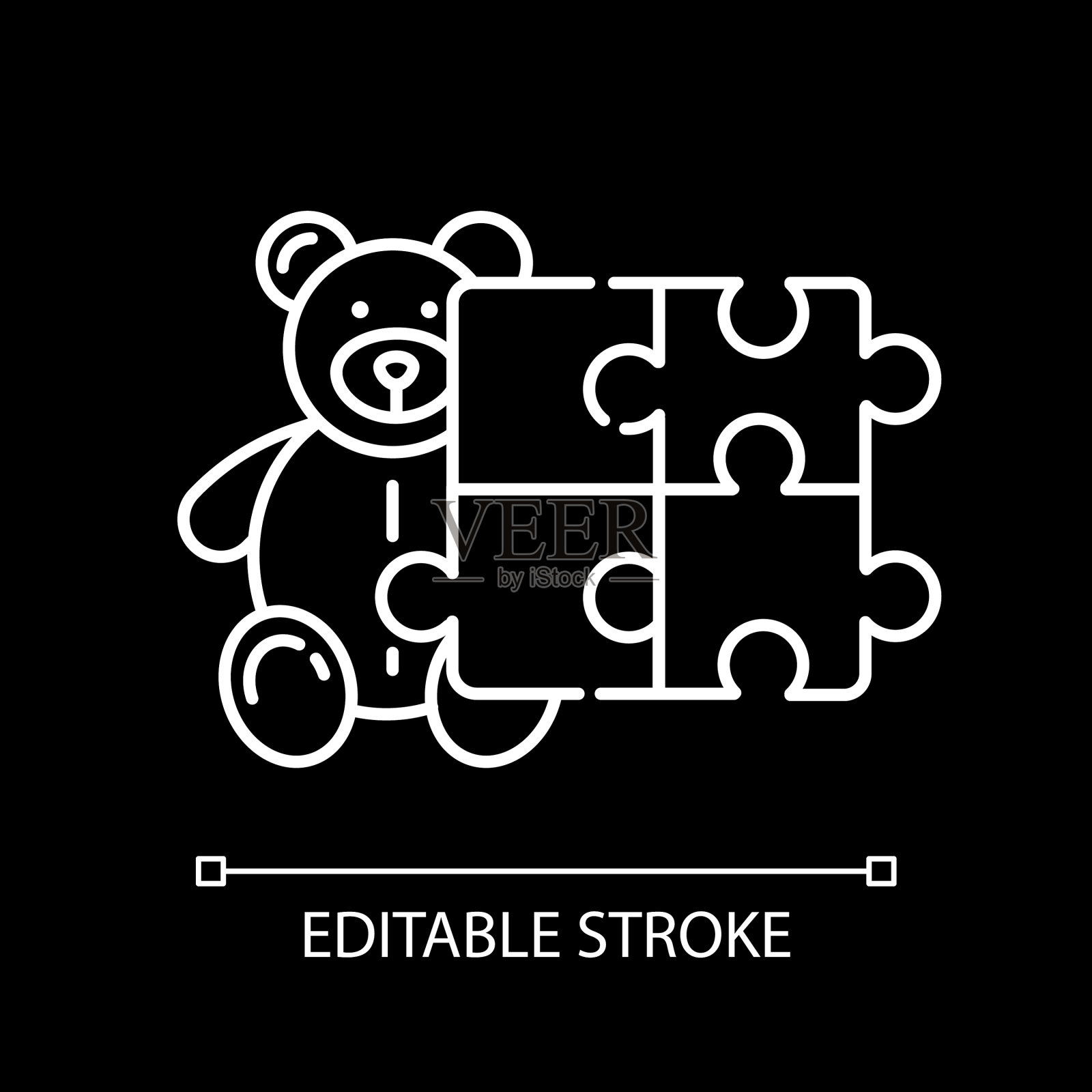 玩具和爱好白色线性图标为黑暗主题设计元素图片