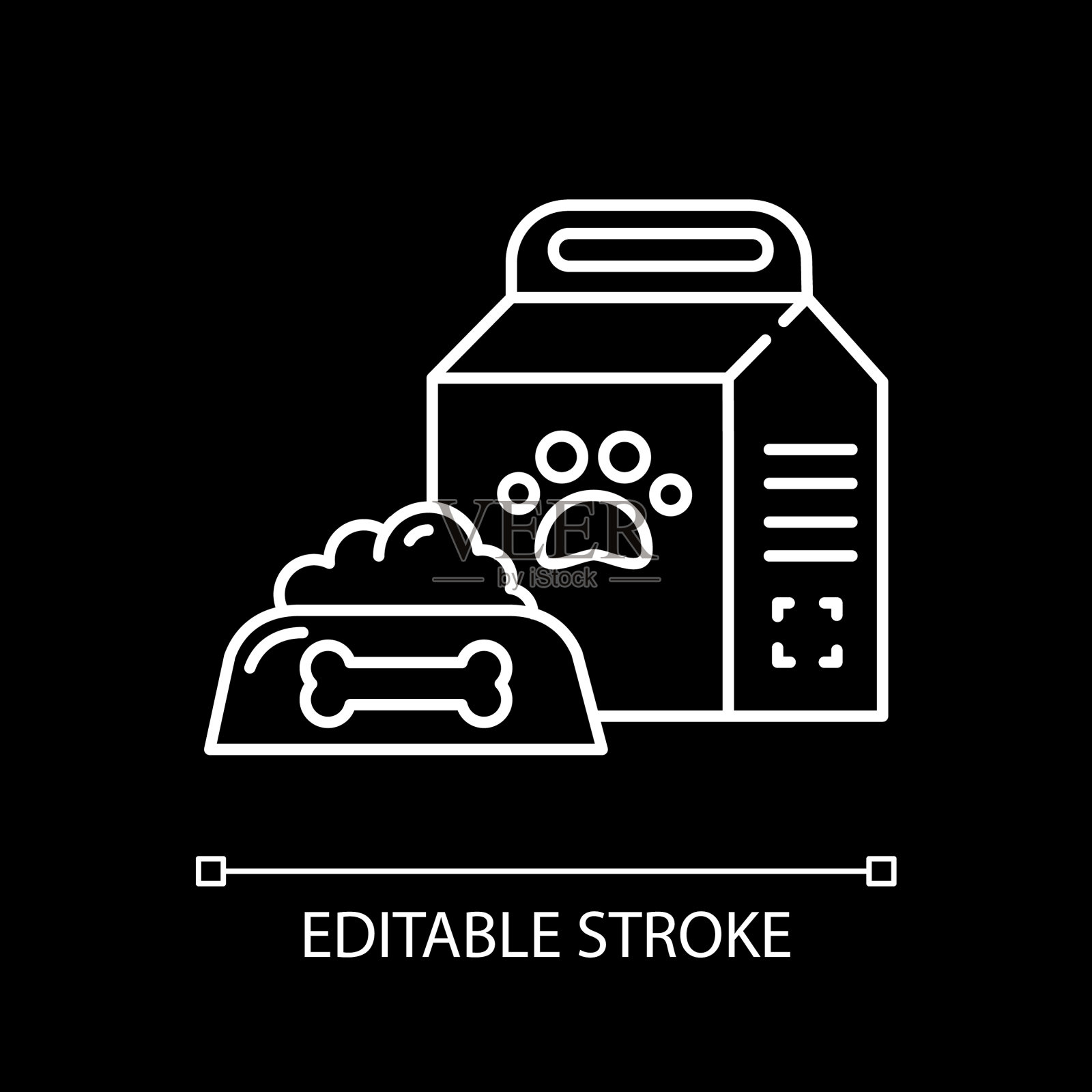 宠物护理为黑色主题提供白色线性图标设计元素图片