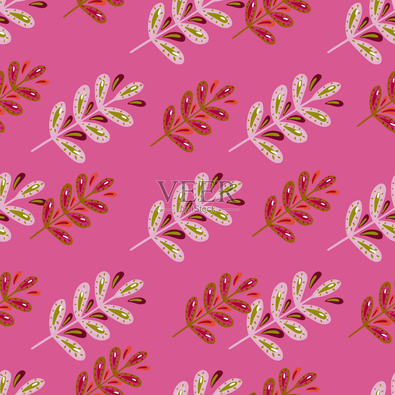 摘要植物与叶无缝图案插画图片素材