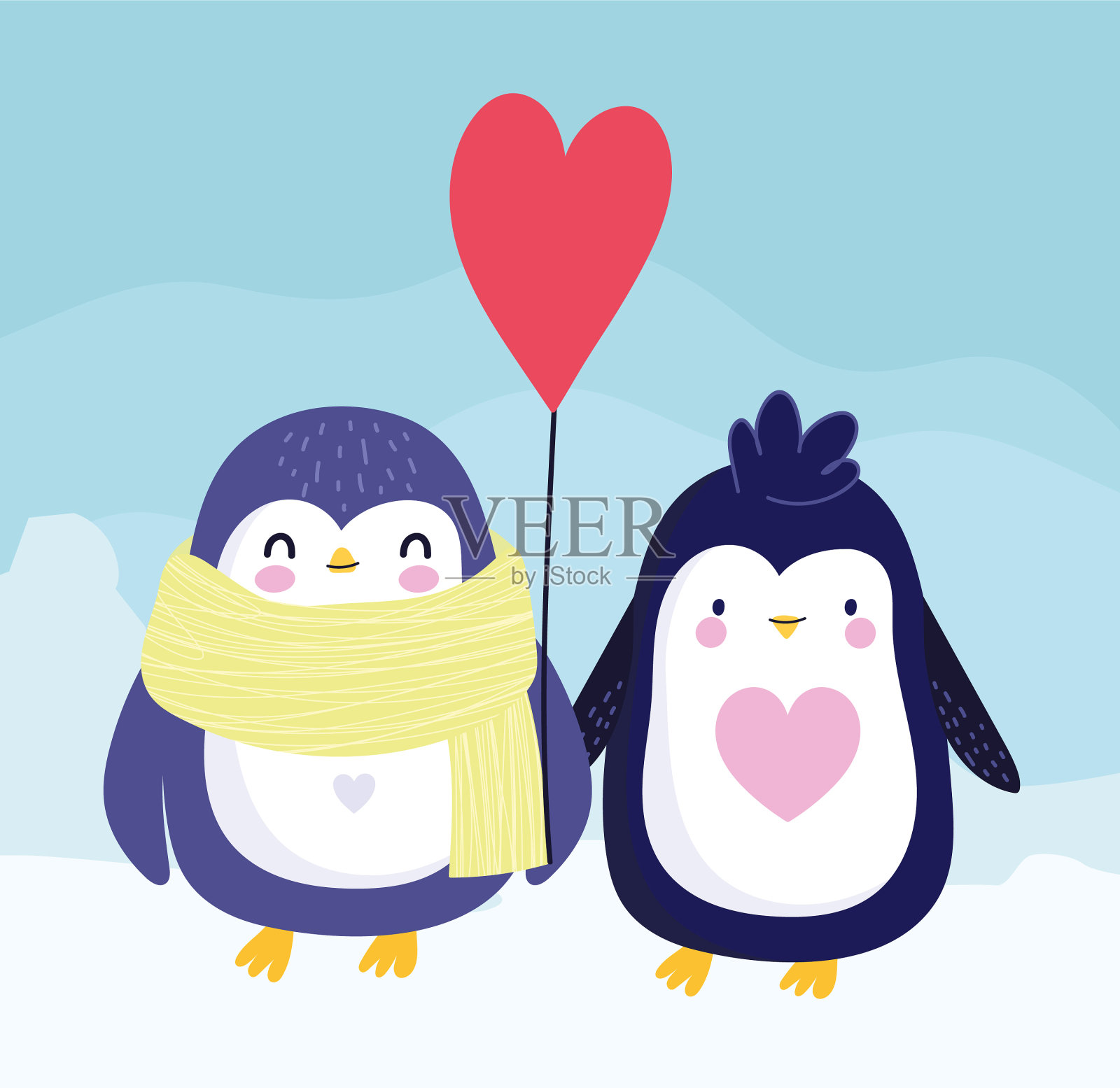 企鹅围巾气球插画图片素材