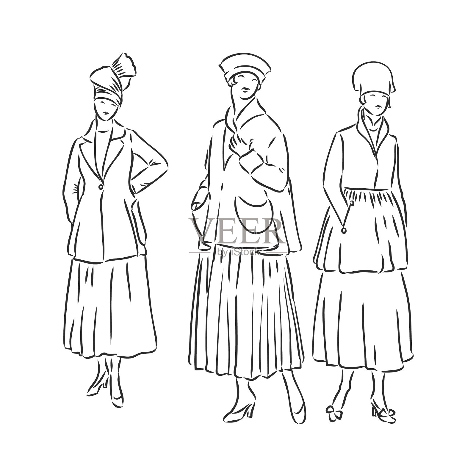 穿着古色古香的维多利亚时代妇女插画图片素材