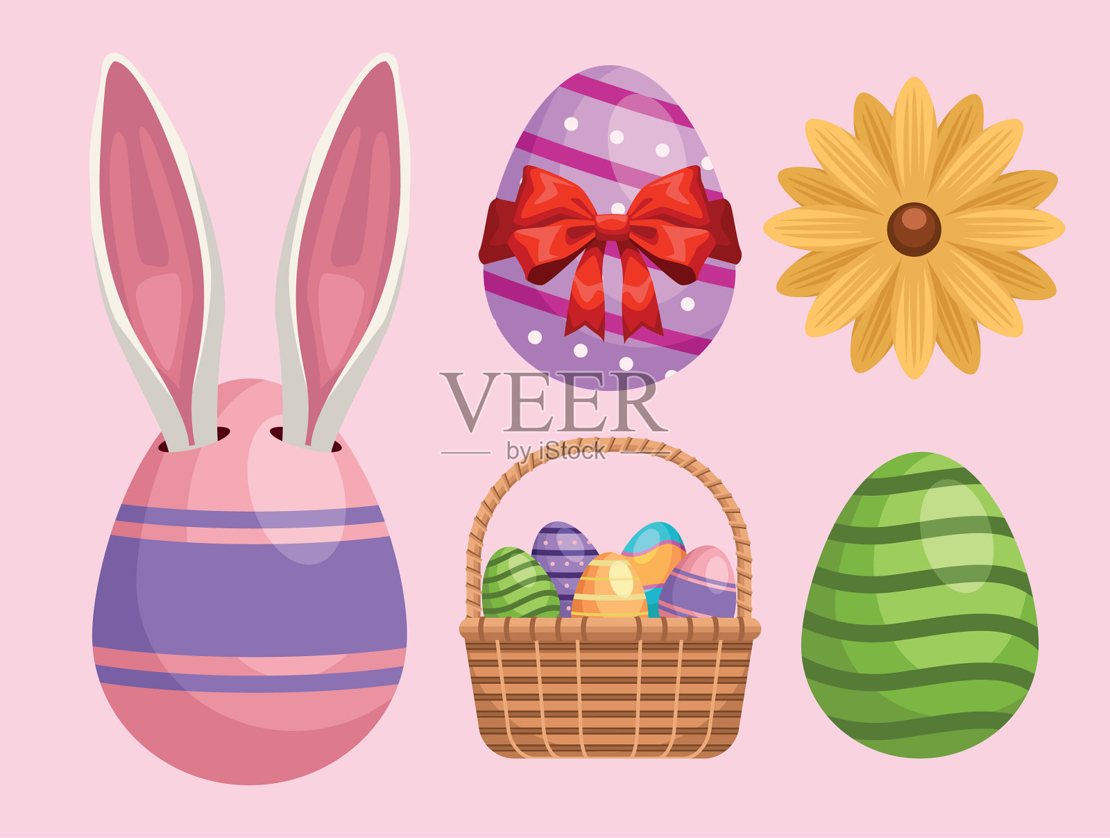 捆绑五个快乐的复活节图标插画图片素材