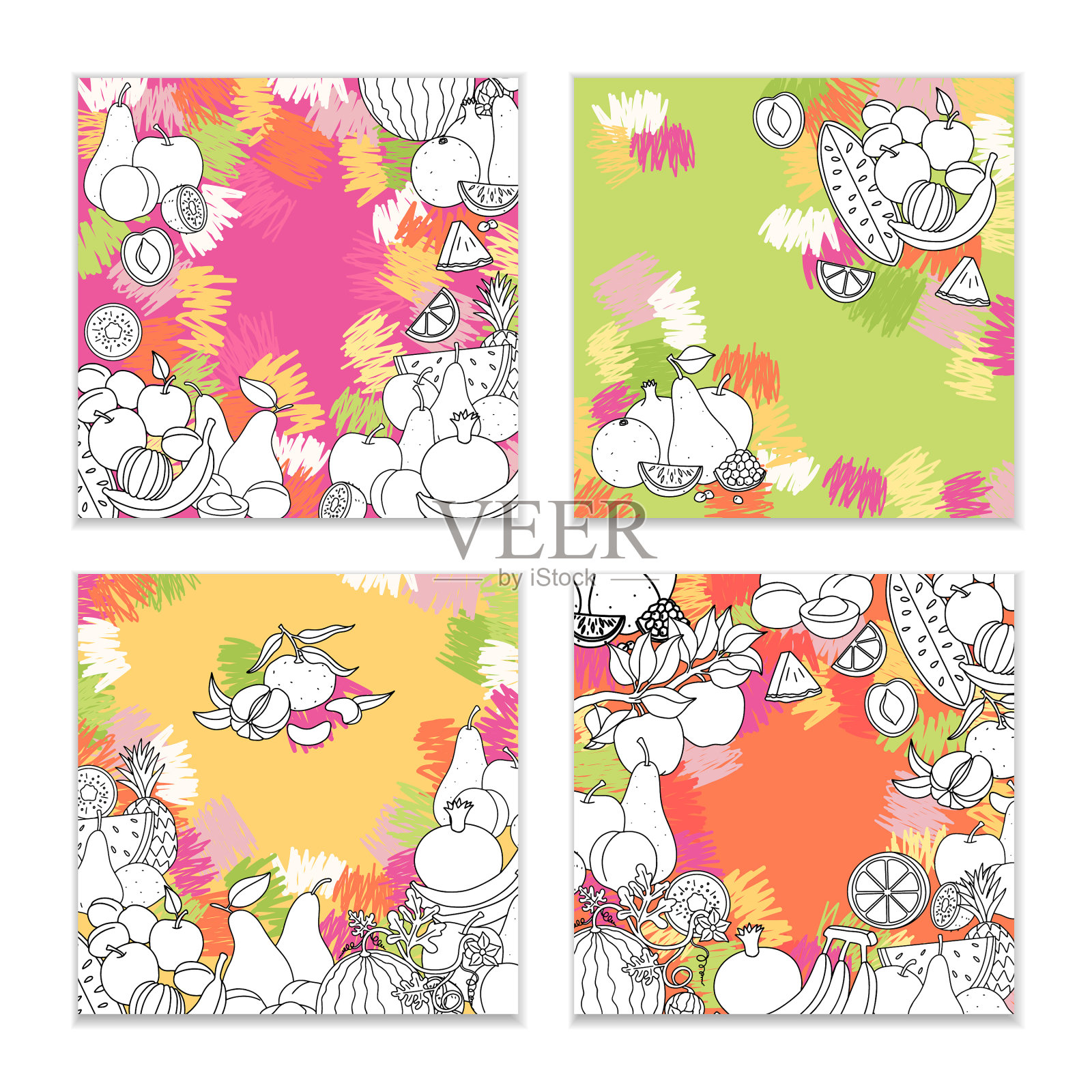 水果套卡设计为夏季概念插画图片素材