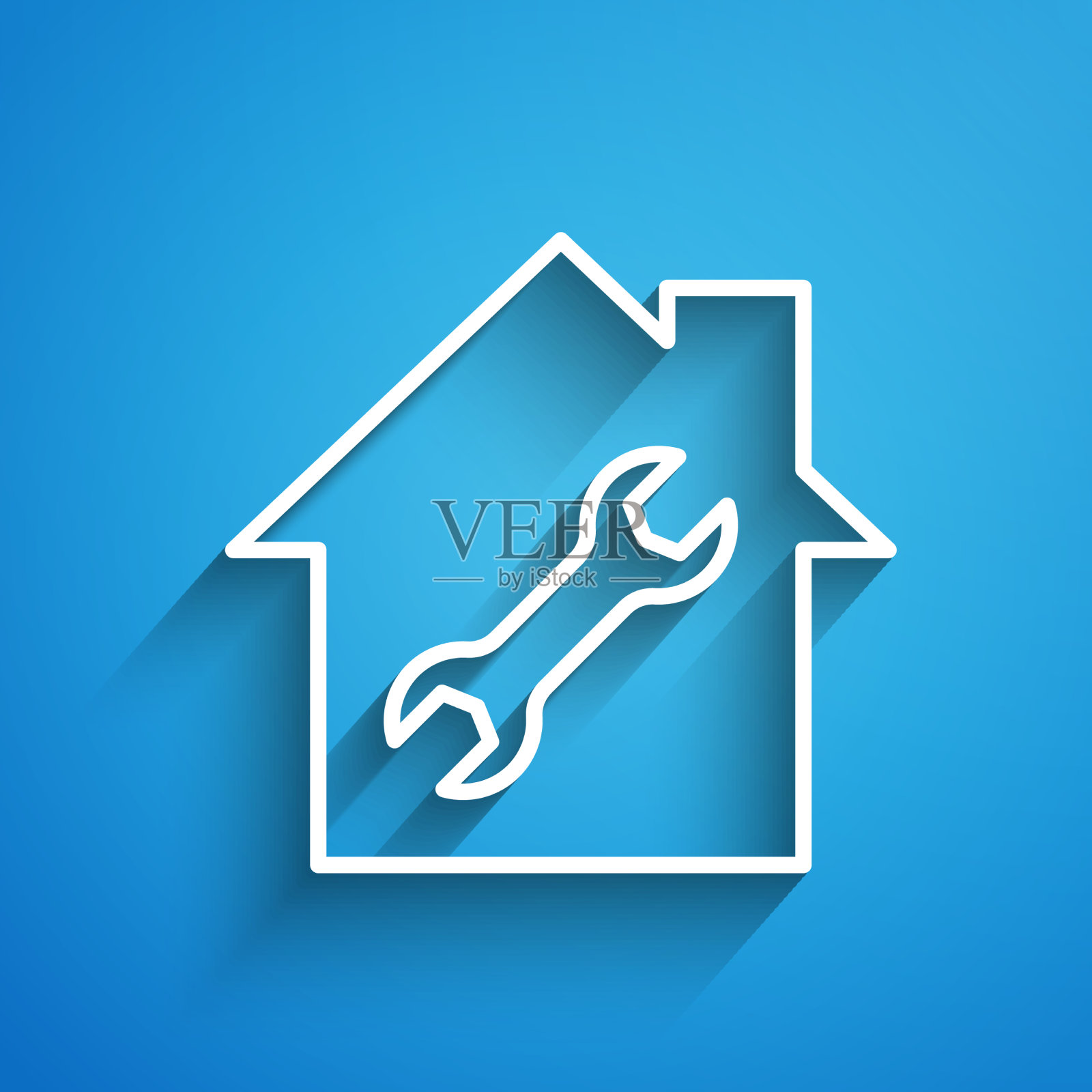 白线房子或家与扳手图标隔离插画图片素材