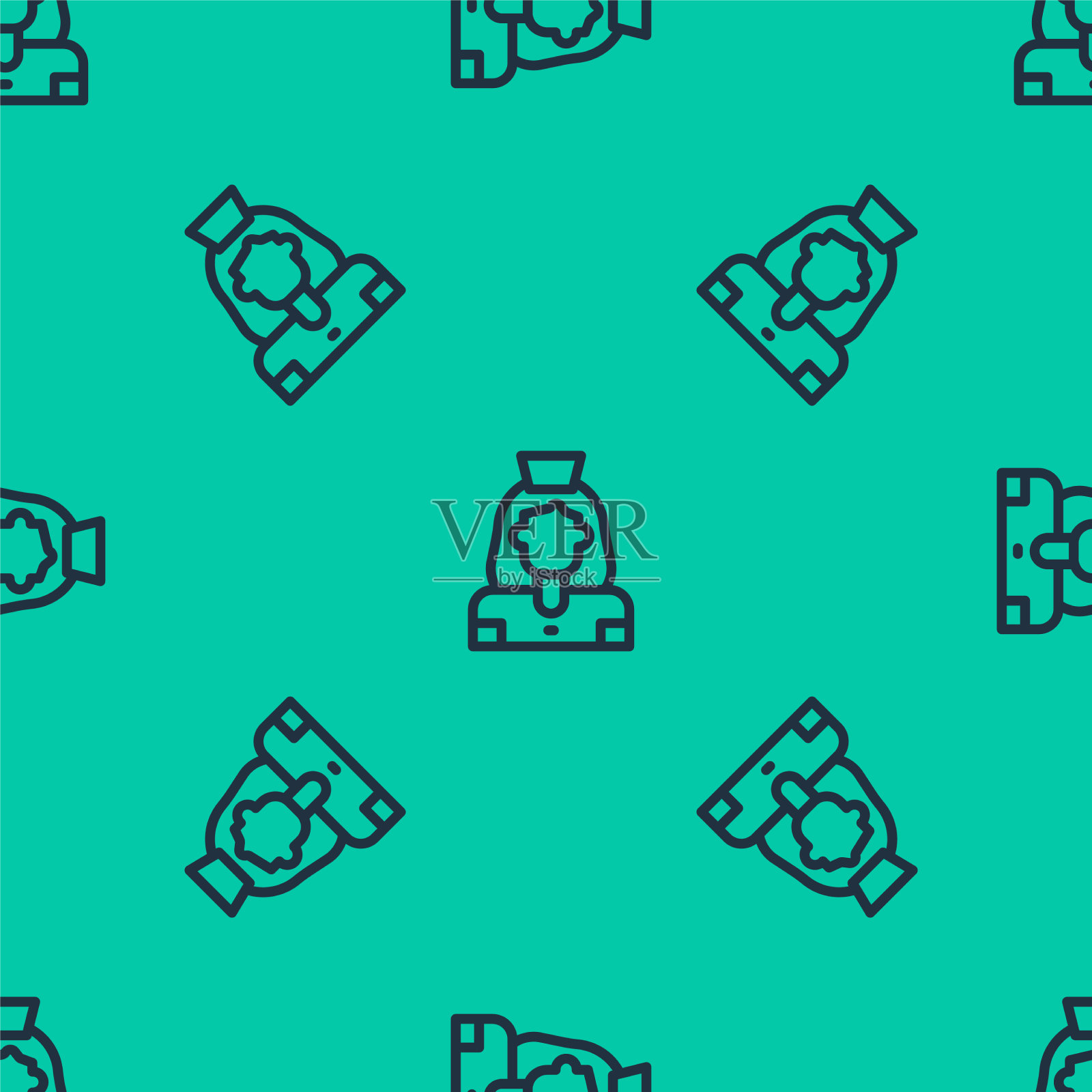 蓝线清洁女工服务图标孤立插画图片素材