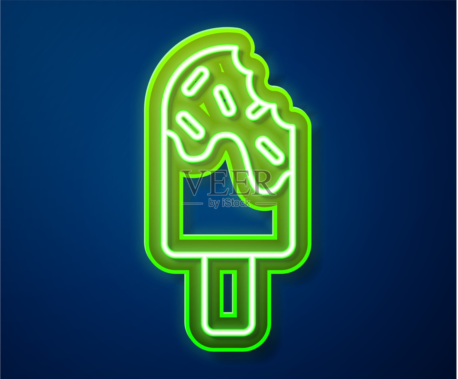 发光的霓虹线冰淇淋图标孤立在蓝色插画图片素材