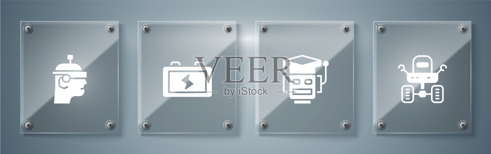 设置火星探测器机器人电池和智能眼镜图标素材