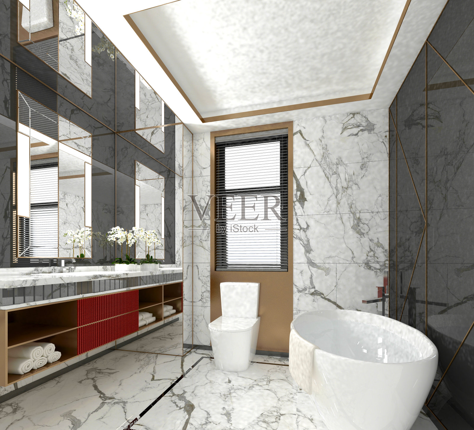豪华浴室的3D渲染照片摄影图片