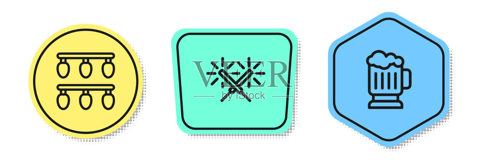 设置线圣诞灯，烟花和图标素材