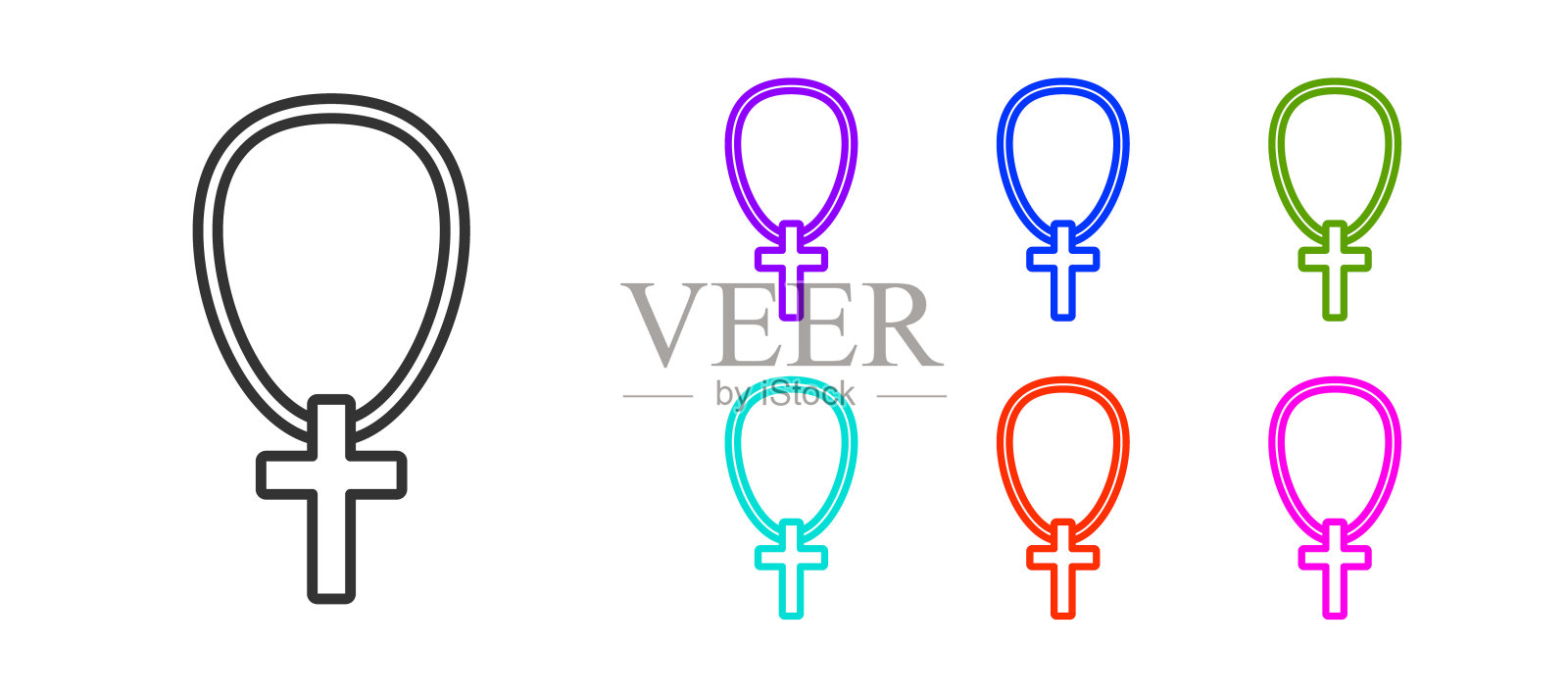 黑线基督教十字架上的连锁图标孤立的白色背景。教堂的十字架。设置图标丰富多彩。向量插画图片素材