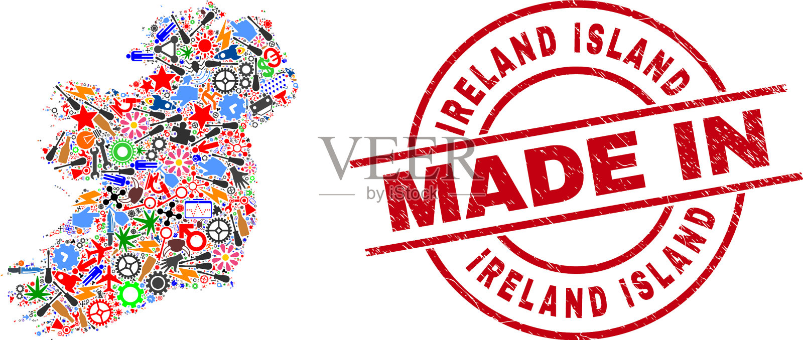 制作爱尔兰岛马赛克地图并制作而成插画图片素材