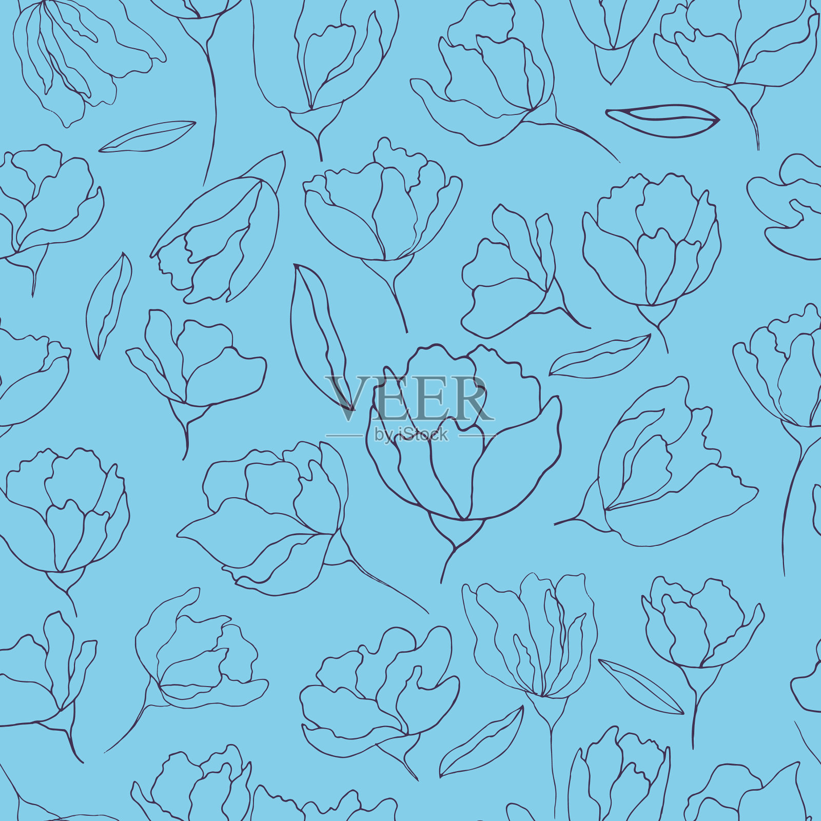 无缝图案轮廓花插画图片素材