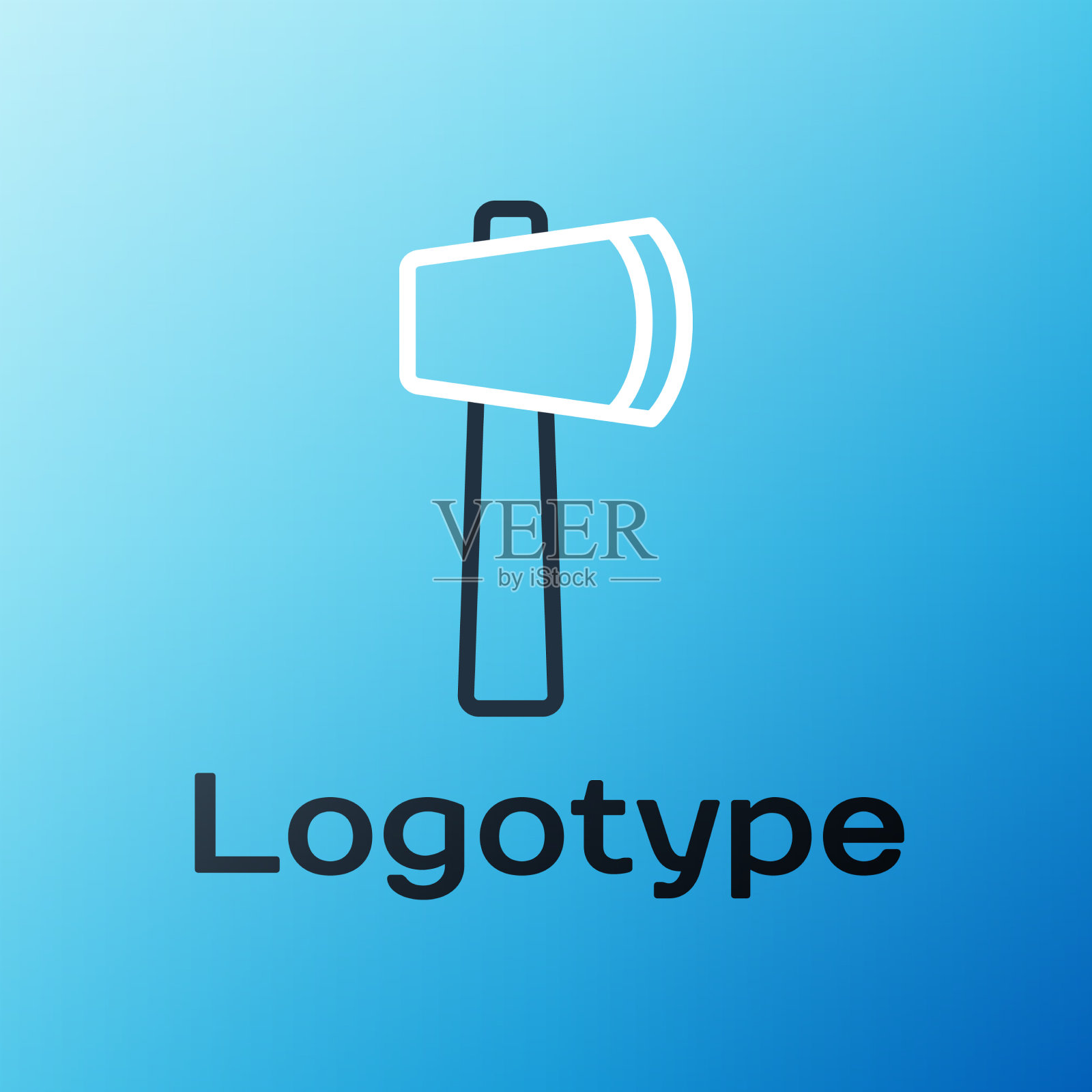 线木斧图标孤立在蓝色背景图标素材