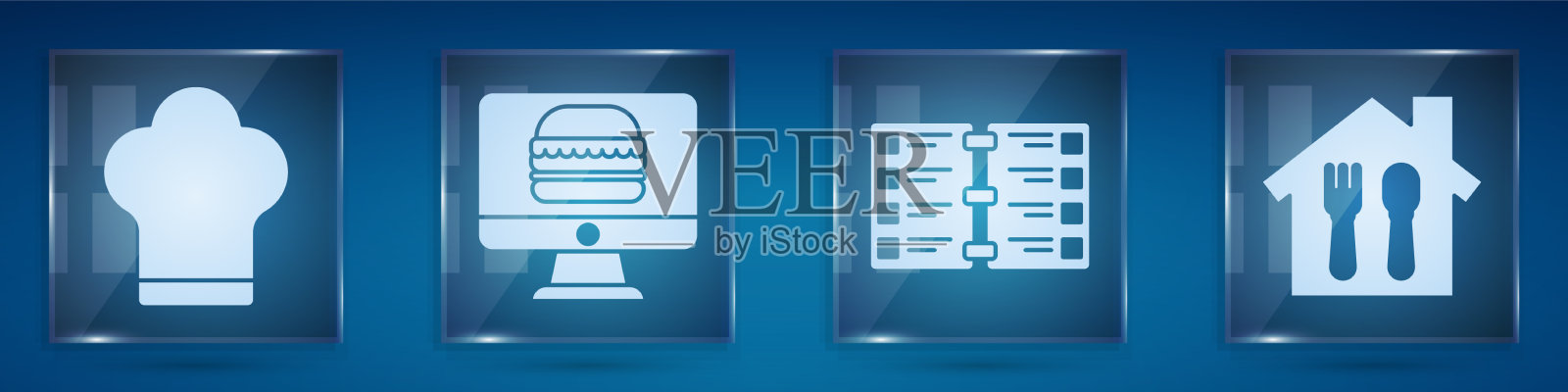 设置厨师帽在线订购和配送图标素材