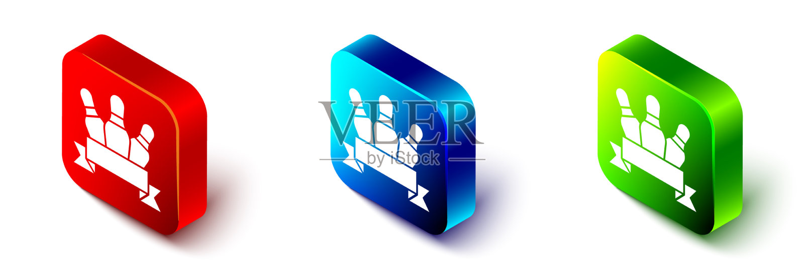 等距保龄球瓶图标隔离在白色图标素材