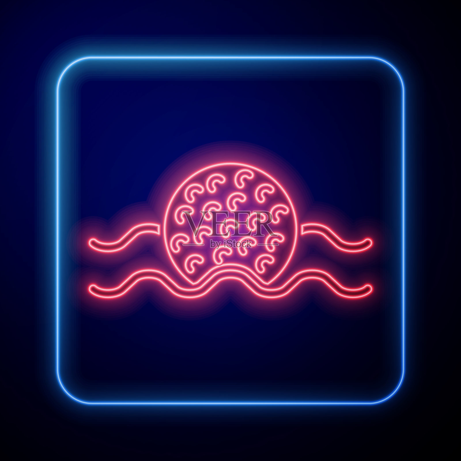 发光的霓虹灯高尔夫球在水图标孤立上插画图片素材