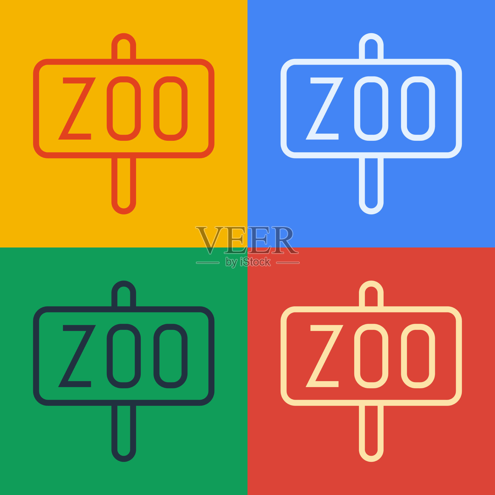 波普艺术线动物园公园图标孤立的颜色插画图片素材