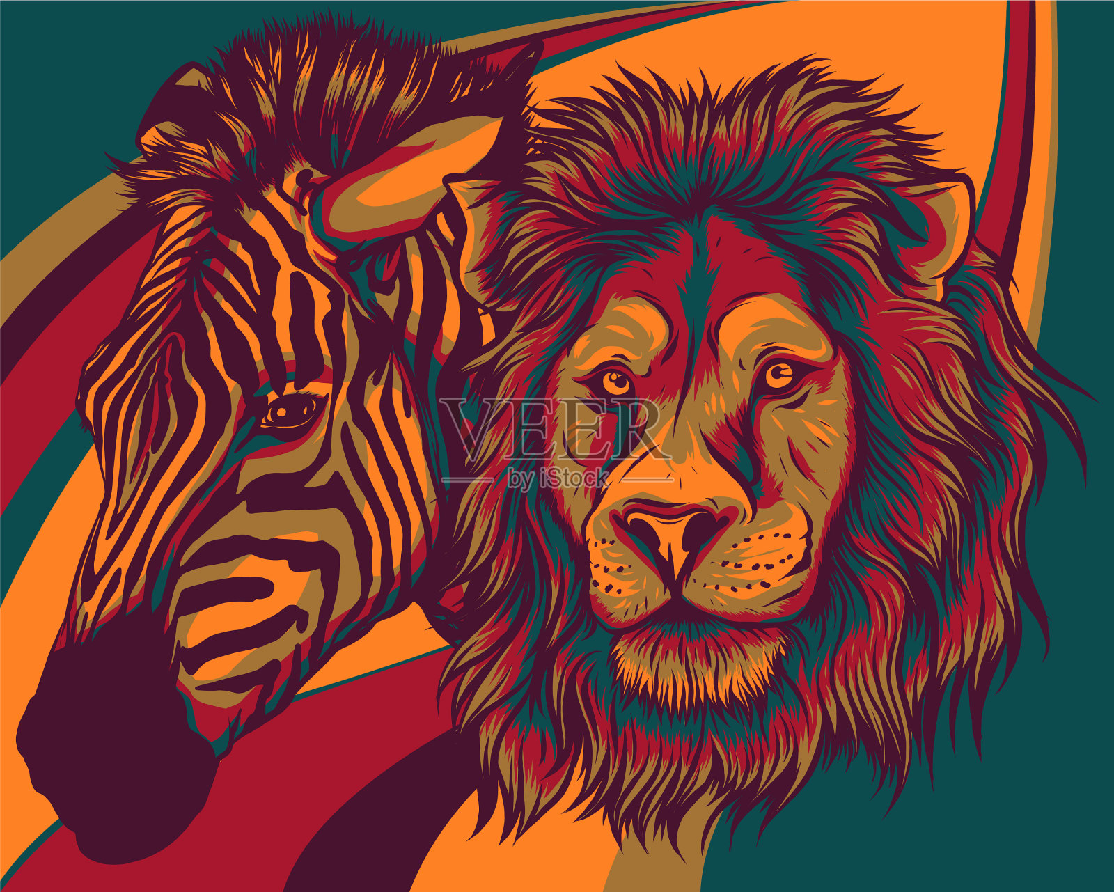 扎布拉和狮头设计插画图片素材