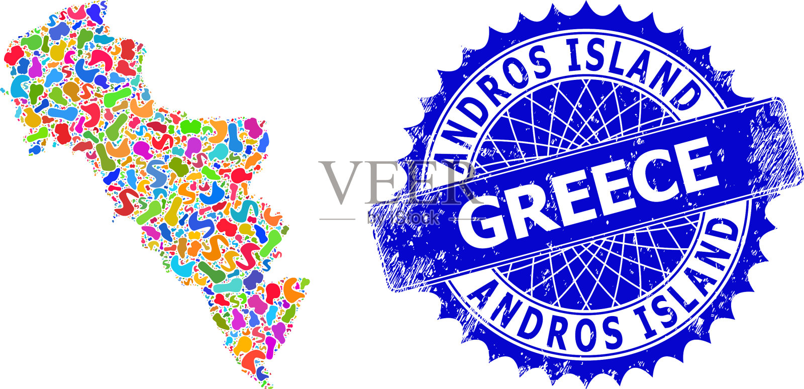 斑点图案andros岛希腊地图和插画图片素材