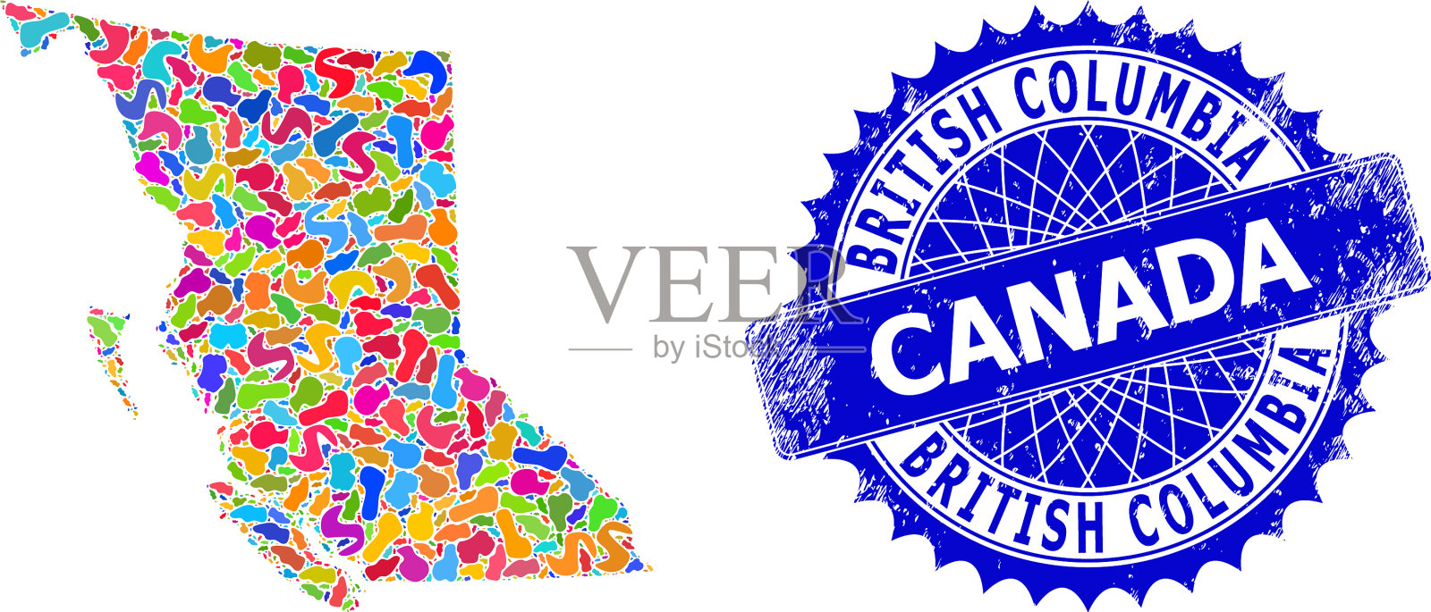 斑点模式不列颠哥伦比亚地图和纹理插画图片素材