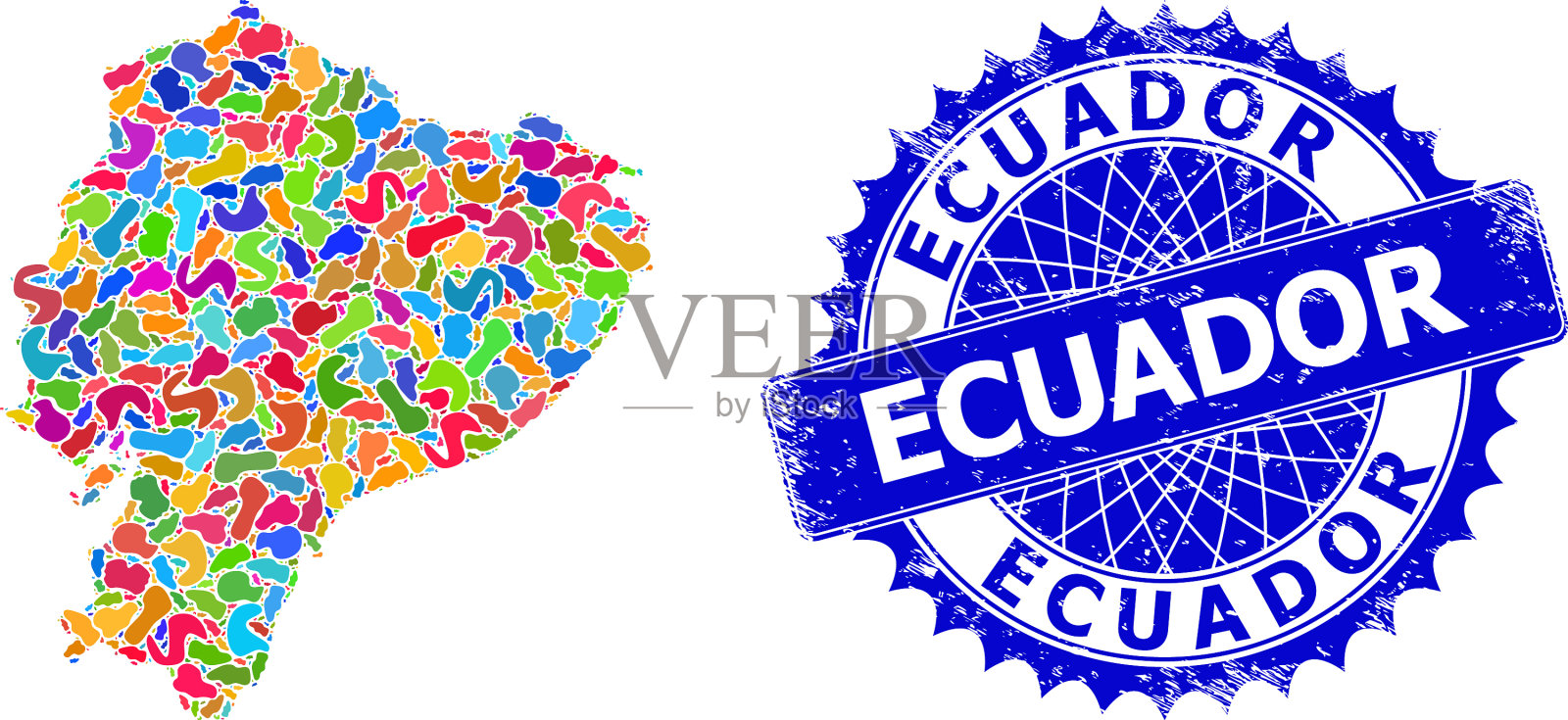 斑点图案厄瓜多尔地图和纹理邮票插画图片素材