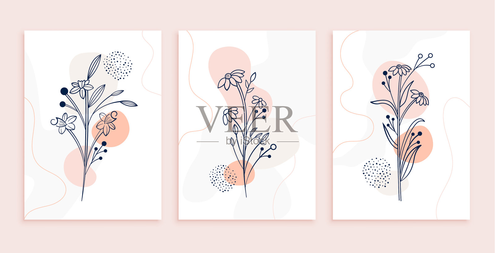 极简线条艺术花与叶海报设计设计模板素材