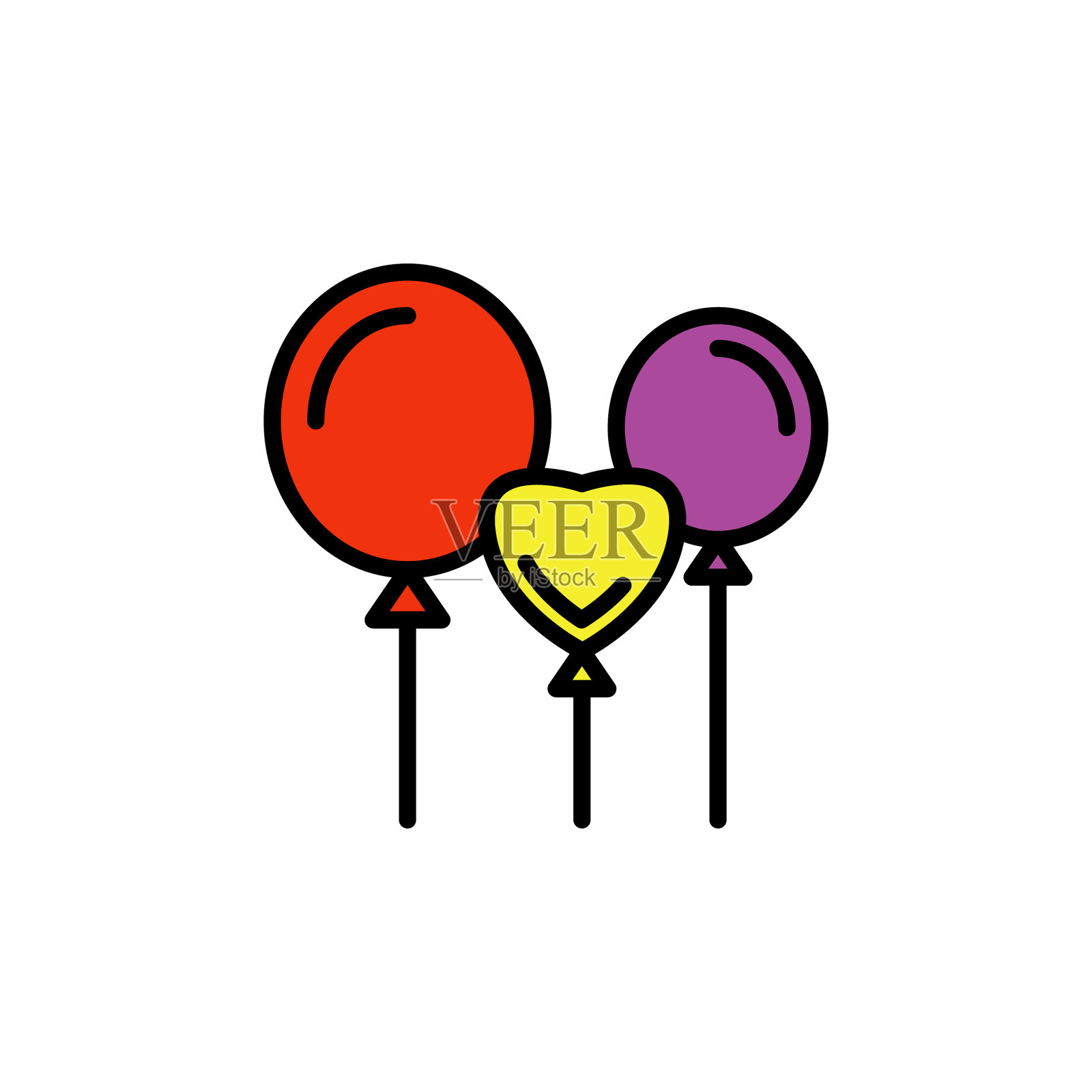 气球填充轮廓图标嘉年华和工具设计元素图片