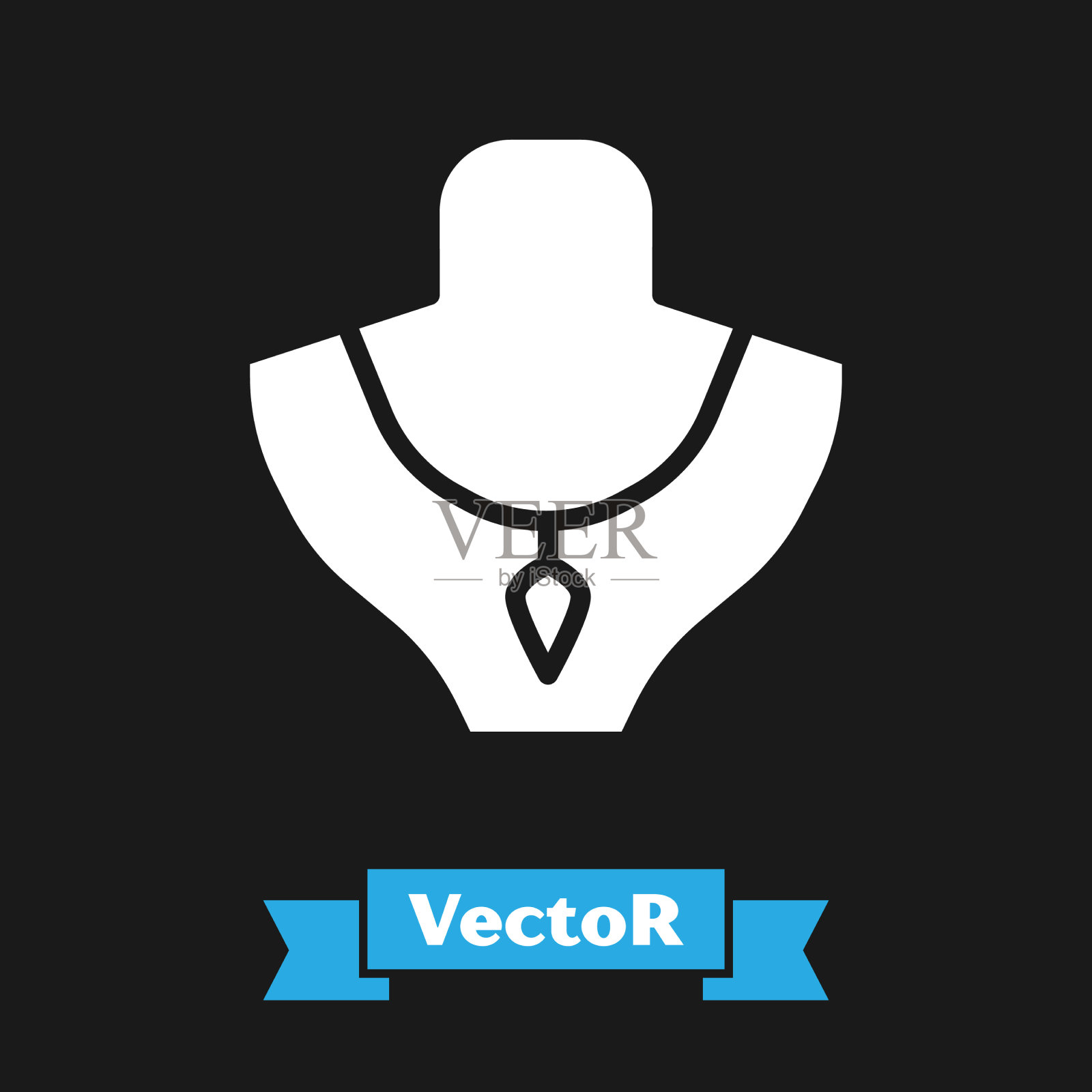 白色项链上的人体模型图标孤立在黑色插画图片素材