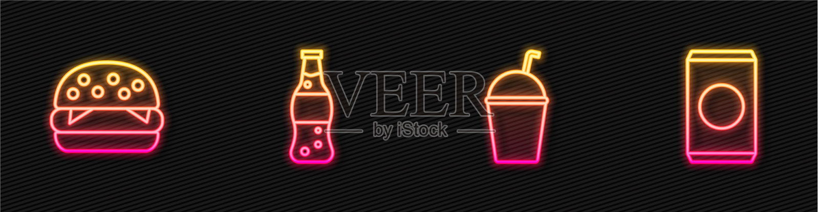 设行奶昔、汉堡、瓶装水和插画图片素材