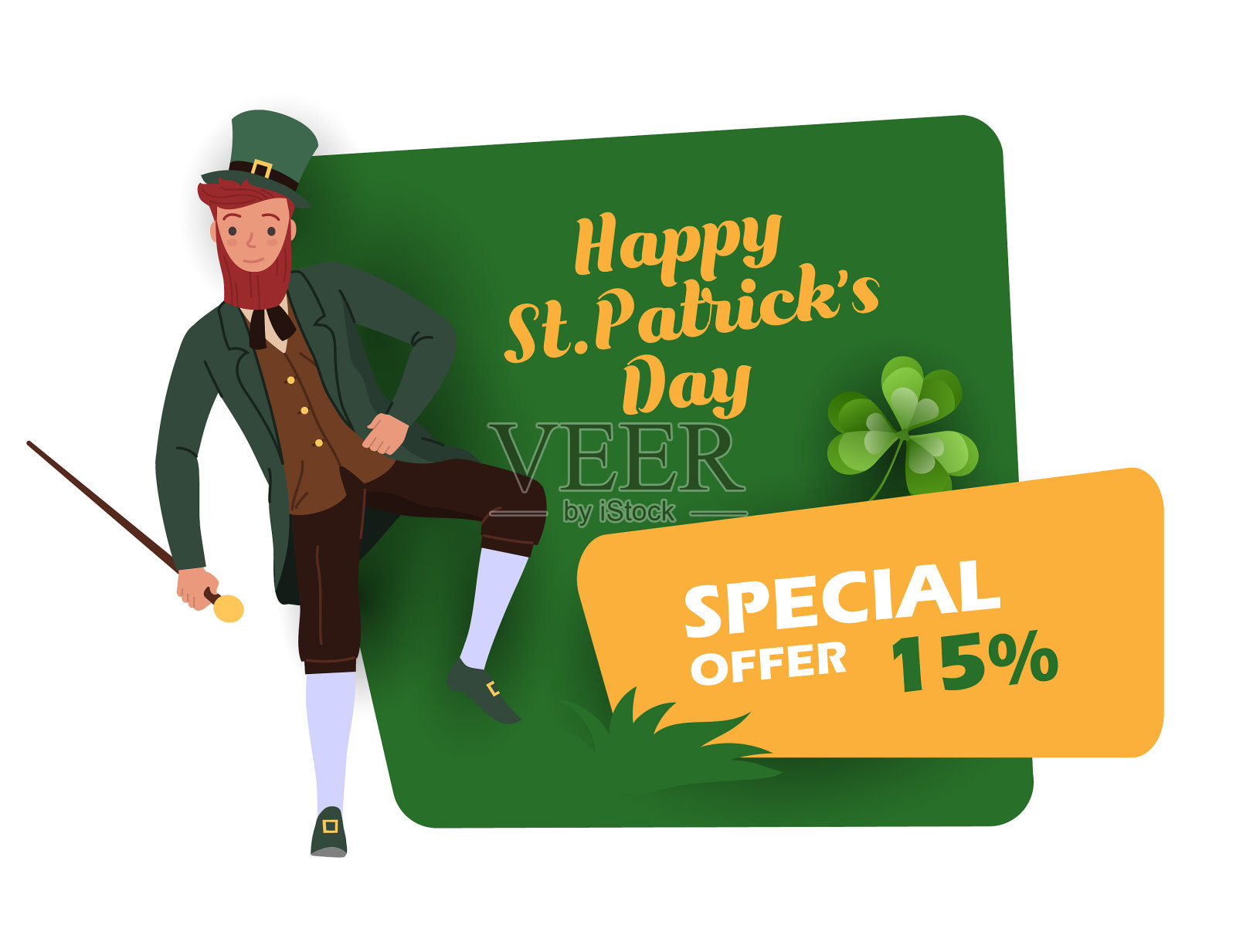 圣帕特里克节折扣贴纸插画图片素材