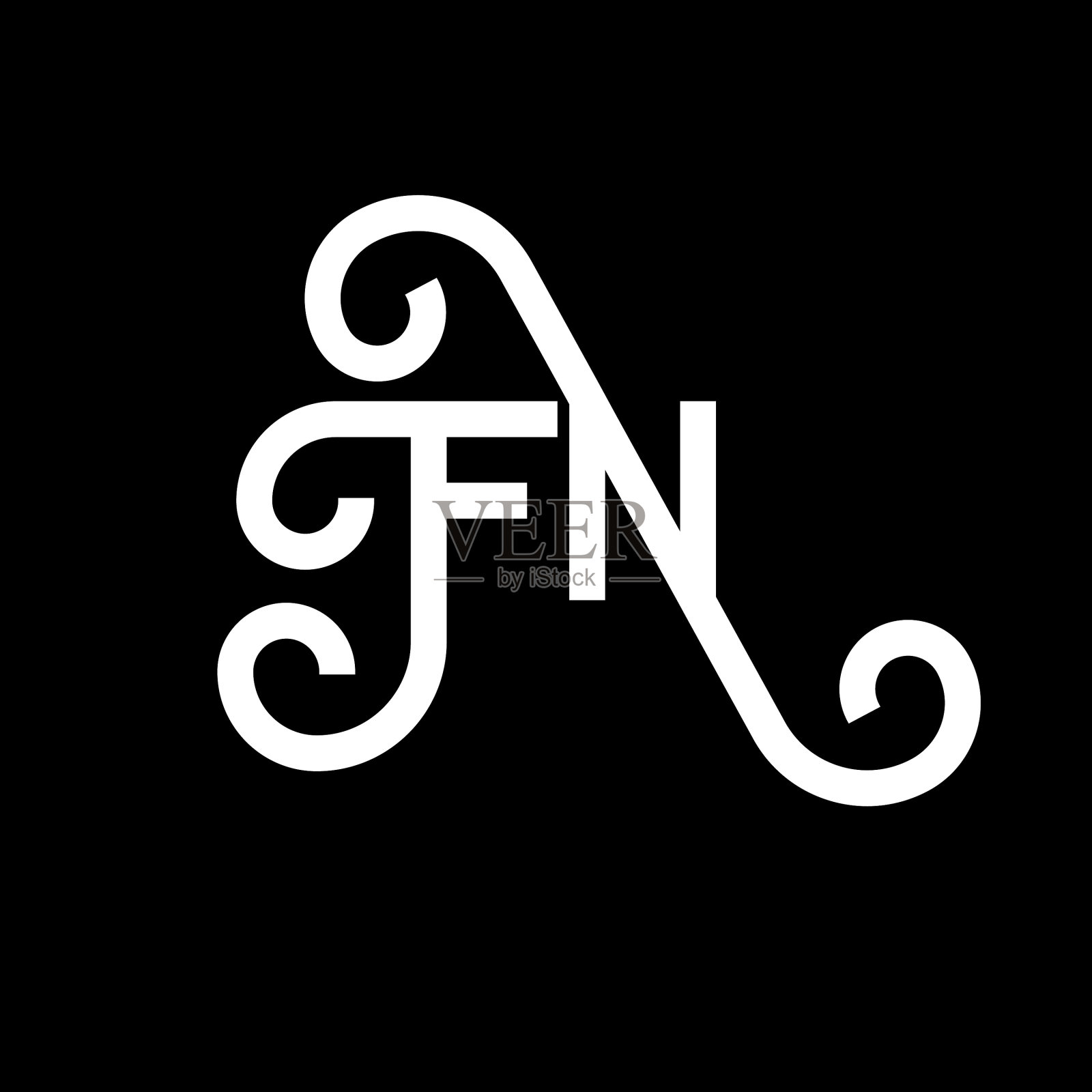 Fn字母标志设计在黑色背景Fn插画图片素材