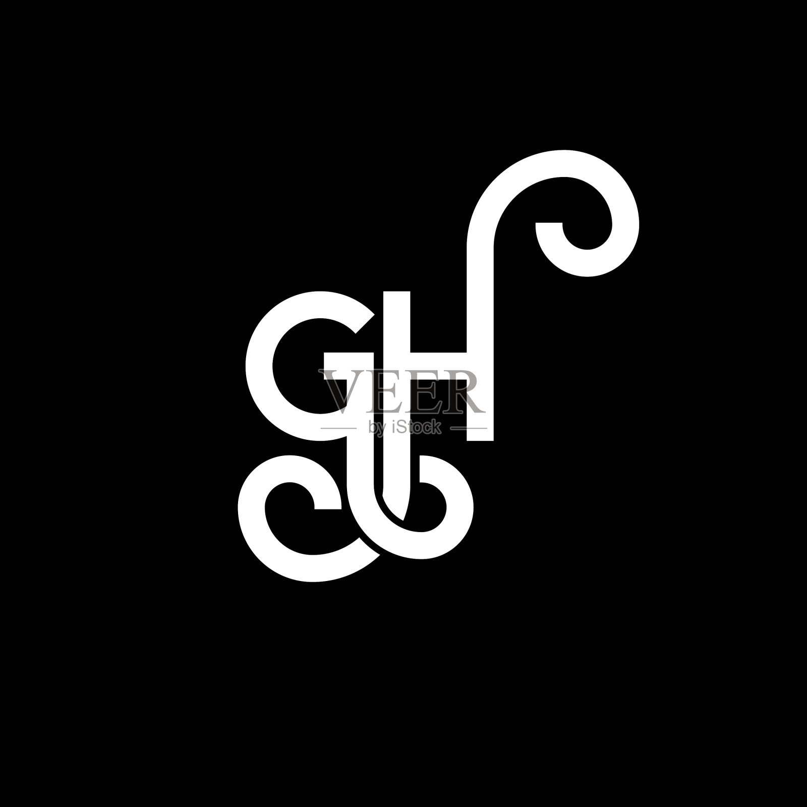 Gh字母标志设计在黑色背景Gh上插画图片素材