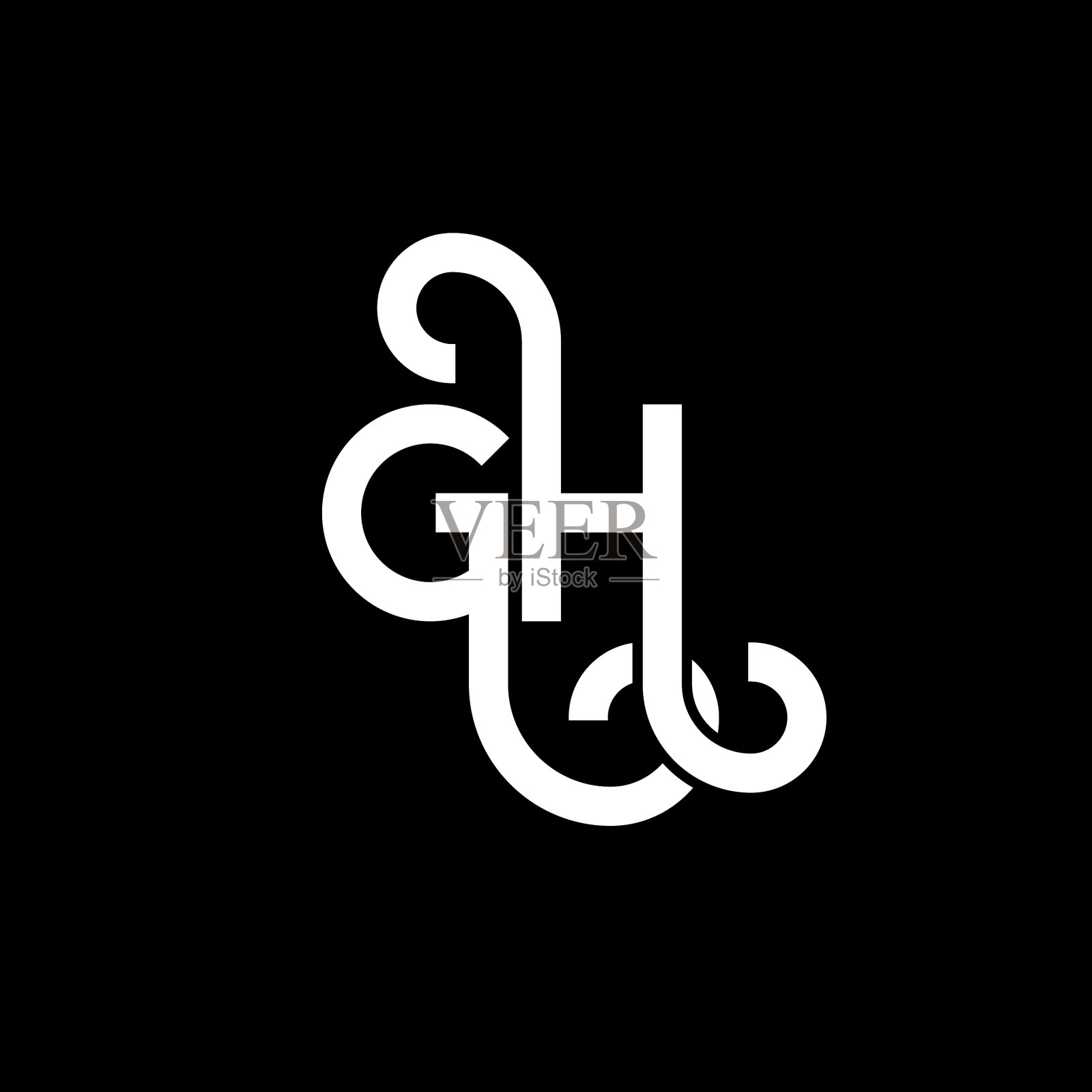 Gh字母标志设计在黑色背景Gh上插画图片素材