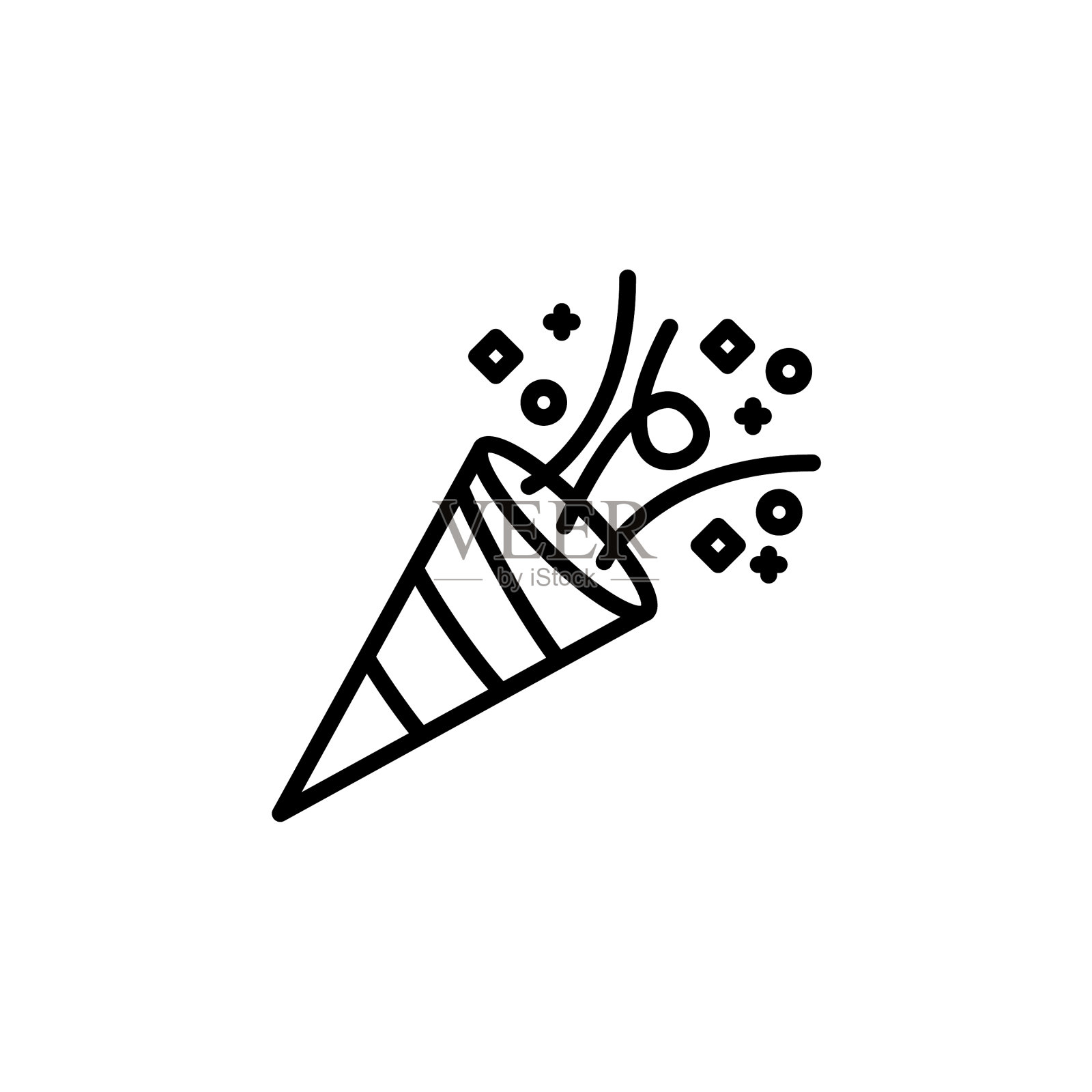 五彩纸屑轮廓图标嘉年华和工具上的白色图标素材